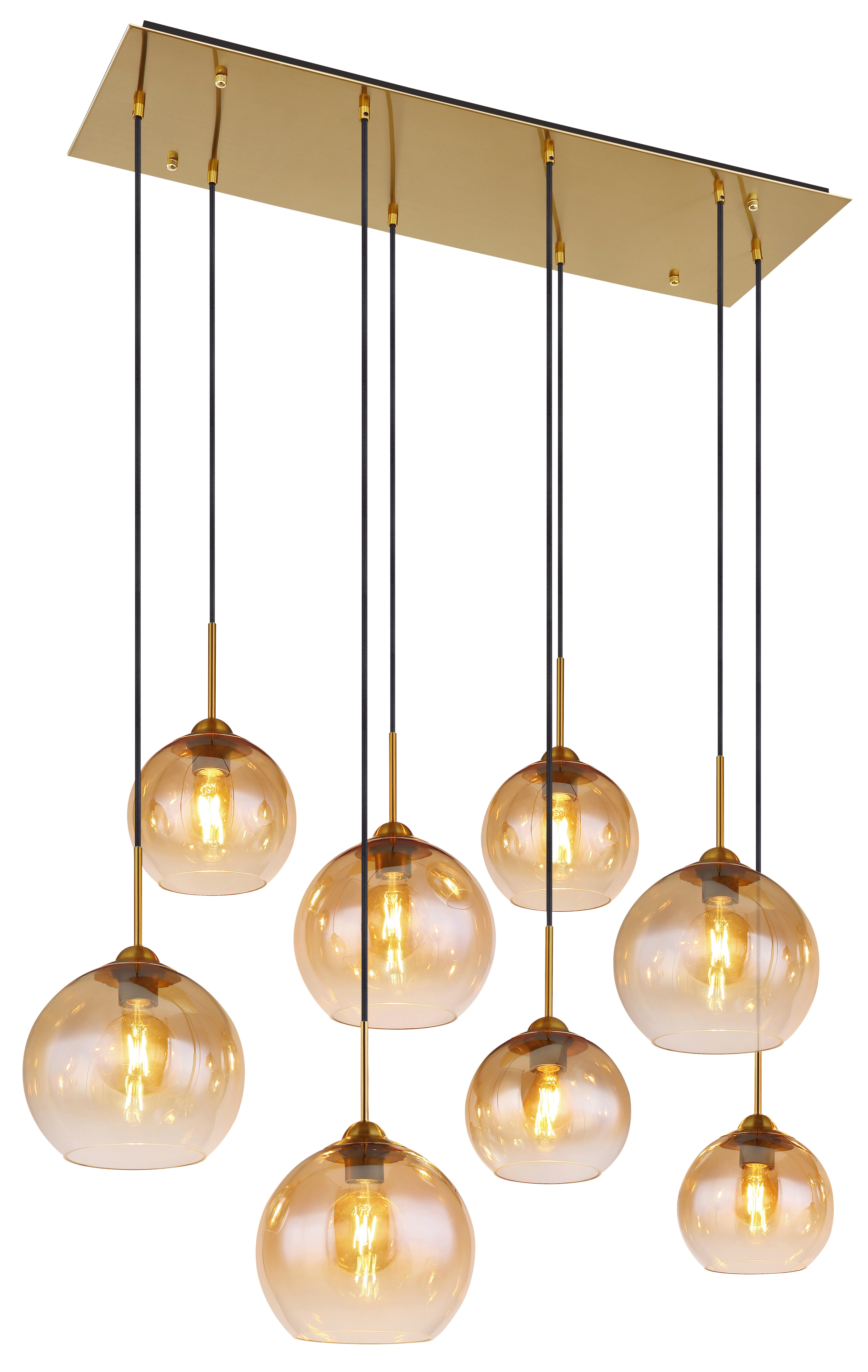 GLOBO Pendelleuchte messing klar Metall B/H/T: ca. 46x150x106 cm E27 8 Brennstellen JAMESSA - klar/messing (46,00/150,00/106,00cm) - GLOBO