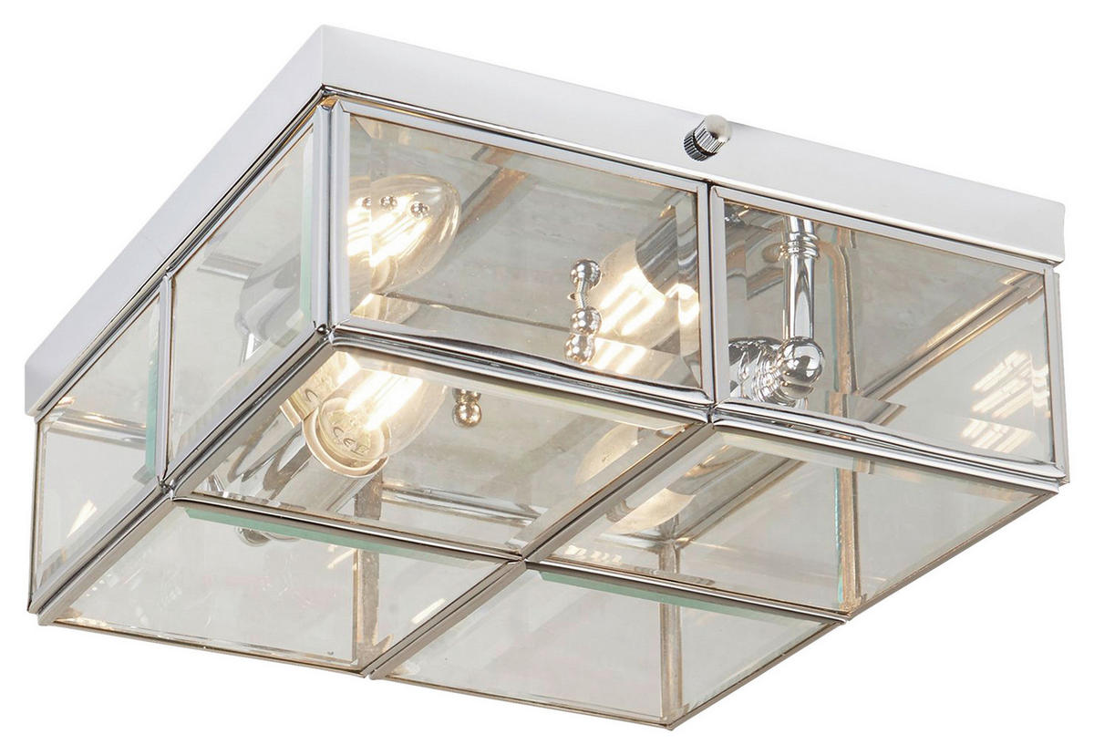 Searchlight Deckenleuchte transparent Chrom Glas Stahl B/H/L: ca. 25x10x25 cm E14 2 Brennstellen Pisa - Chrom/transparent (25,00/25,00/10,00cm) - Searchlight