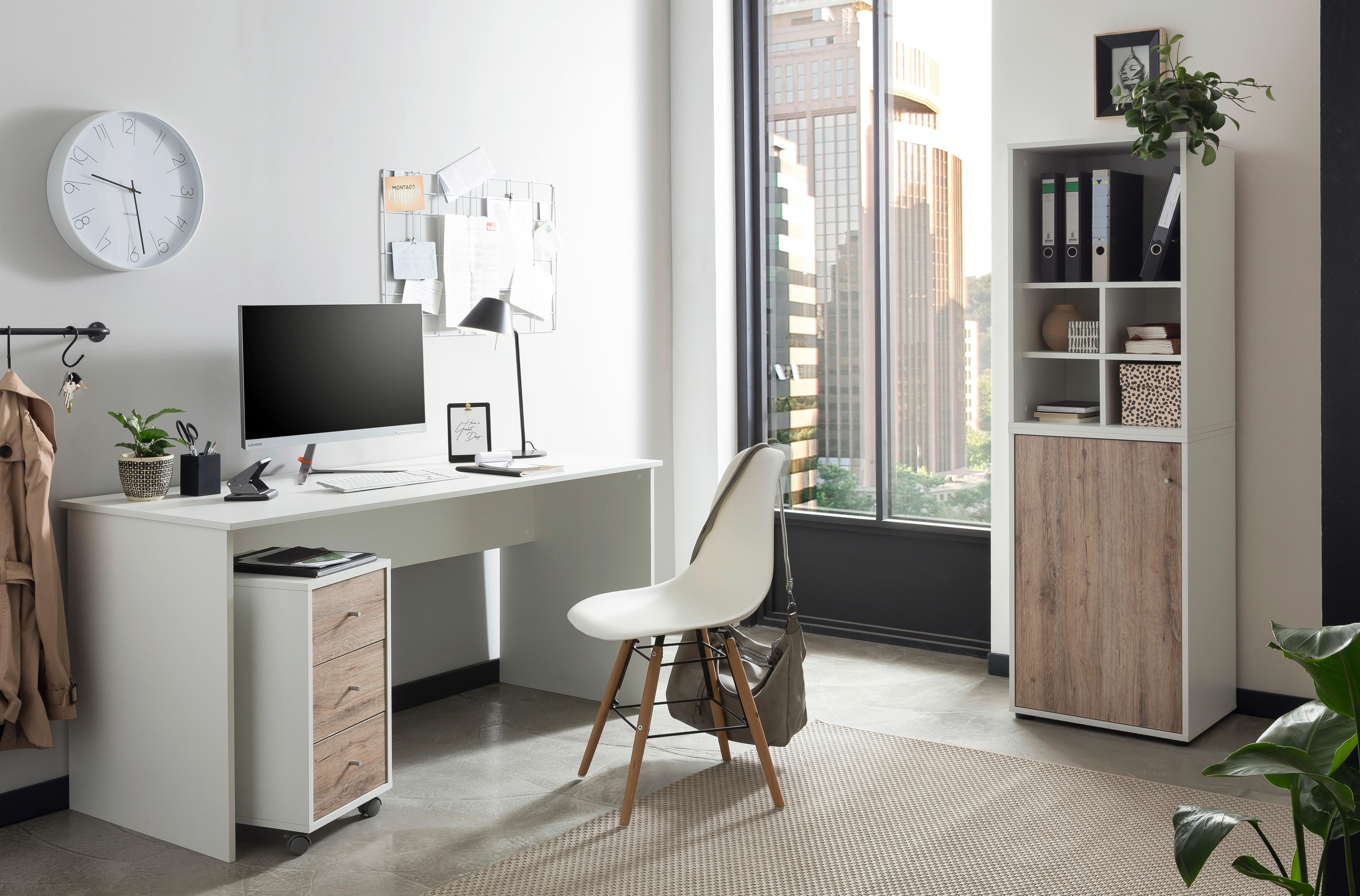 Rollcontainer Serie 400 perlweiß Optik Wildeiche Nachbildung B/H/T: ca. 32,6x59,7x39,1 cm Serie 400 - (32,60/59,70/39,10cm) - Möbelpartner