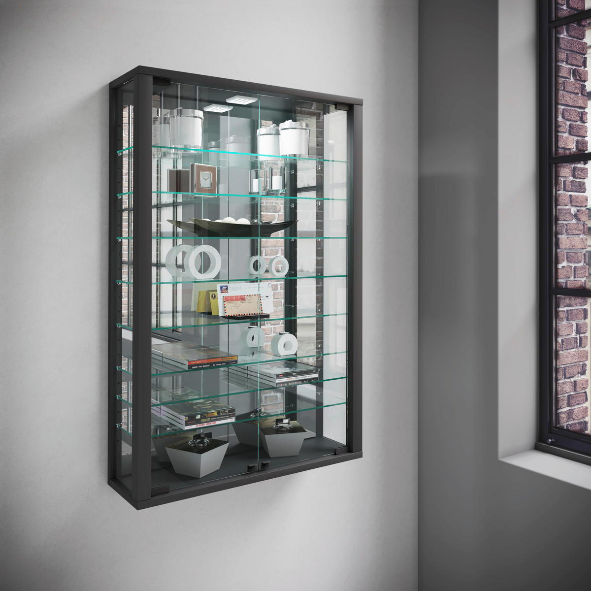Vitrine Vitrosa schwarz Holzwerkstoff Glas B/H/T: ca. 59x91x18 cm Vitrosa - schwarz (59,00/91,00/18,00cm) - VCM Möbel