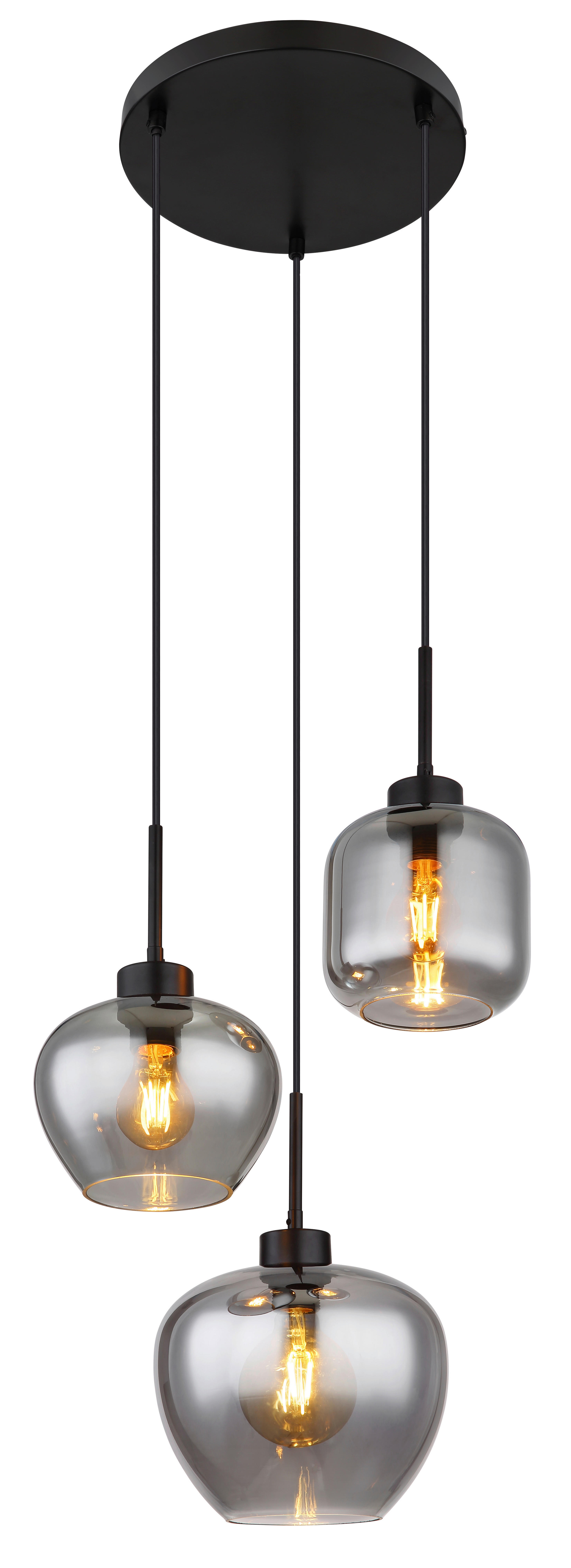 GLOBO Pendelleuchte schwarz Metall H/D: ca. 120x38 cm E27 3 Brennstellen MATT - schwarz (38,00/120,00cm) - GLOBO