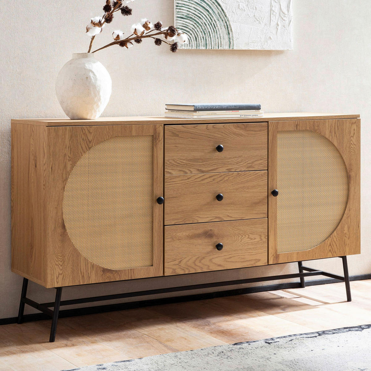 Sideboard natur Eiche Optik B/H/T: ca. 140x80x40 cm Sideboard - natur (140,00/80,00/40,00cm) - Wohnling
