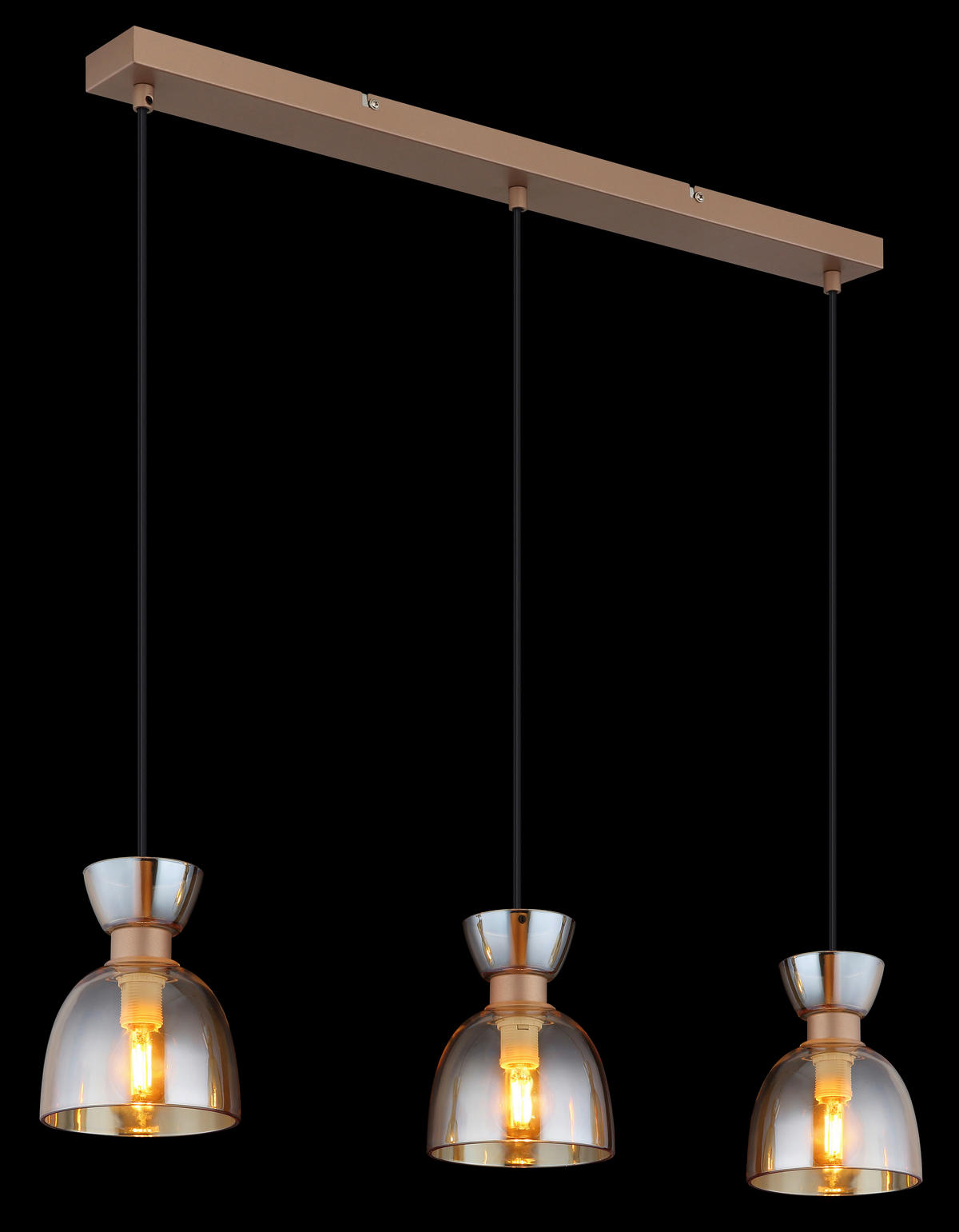 GLOBO Pendelleuchte schwarz amber kaffee Glas Metall B/H: ca. 65x120 cm E14 3 Brennstellen Massey - schwarz/amber (65,00/120,00cm) - GLOBO