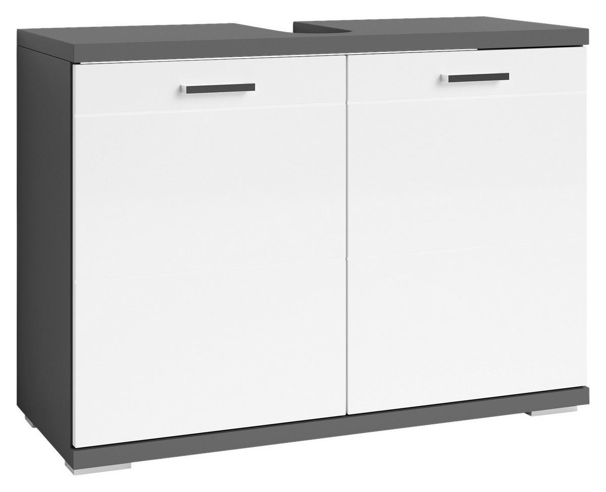 Waschbeckenunterschrank NEBRASKA anthrazit weiß Hochglanz silber verchromt B/H/T: ca. 80x59x31,5 cm NEBRASKA - weiß/anthrazit (80,00/59,00/31,50cm) - byLIVING