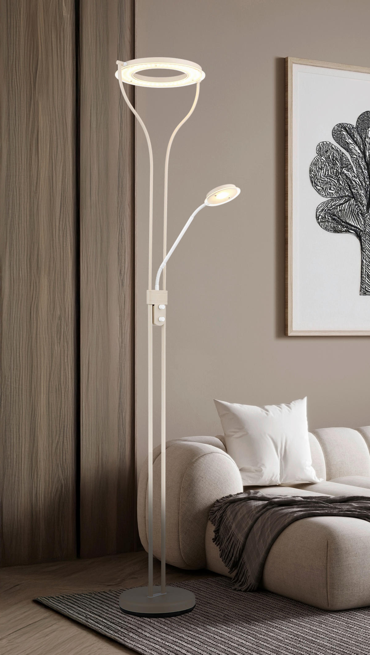 GLOBO Deckenfluter weiß sand Satiniert Glas Metall B/H/L: ca. 31x194x35 cm null 1 Brennstellen EBRO - sand/weiß (35,00/31,00/194,00cm) - GLOBO