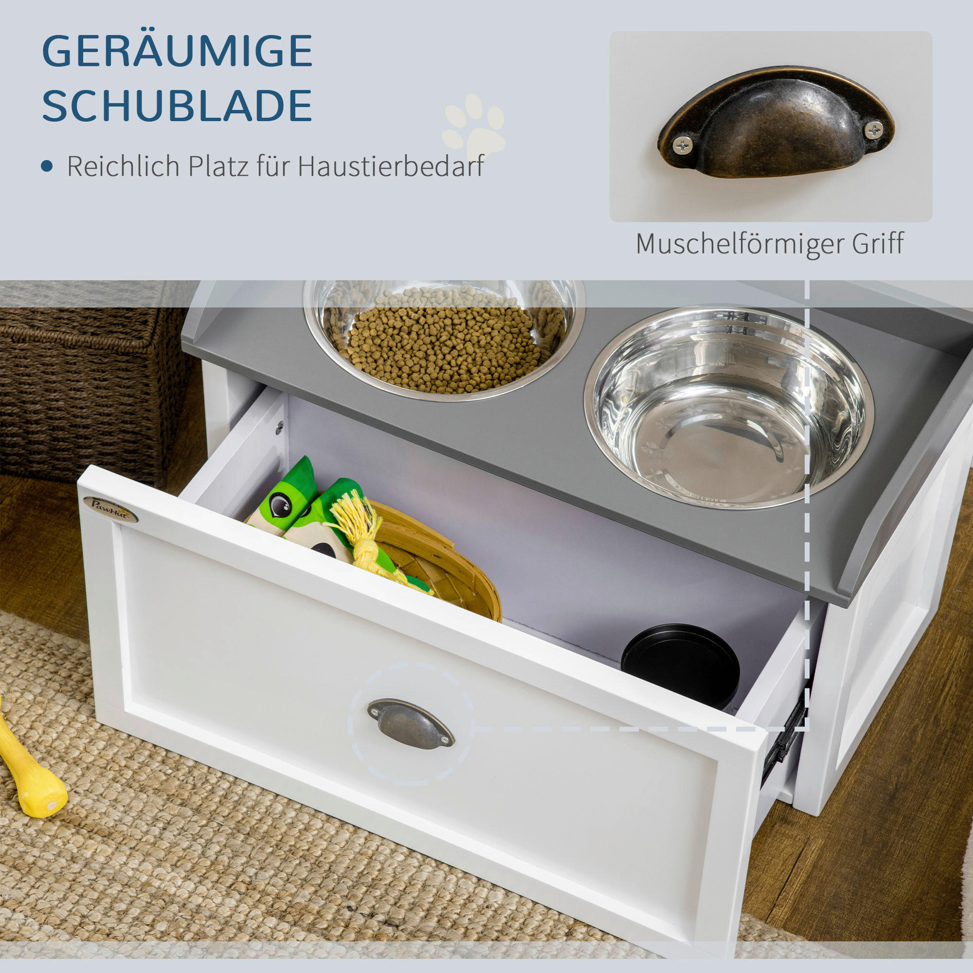 PawHut Hunde-Zubehör weiß Edelstahl B/H/L: ca. 30x60x36 cm Hundenapf - weiß (36,00/30,00/60,00cm) - PawHut