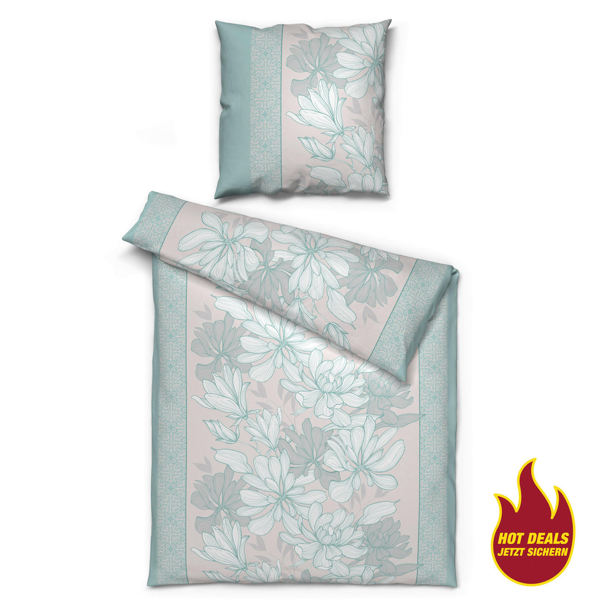 Baumwoll Bettwäsche Cotton touch Bettwäsche_Cotton-Touch Heidi - mint/grau (135,00/200,00cm) - Sensation
