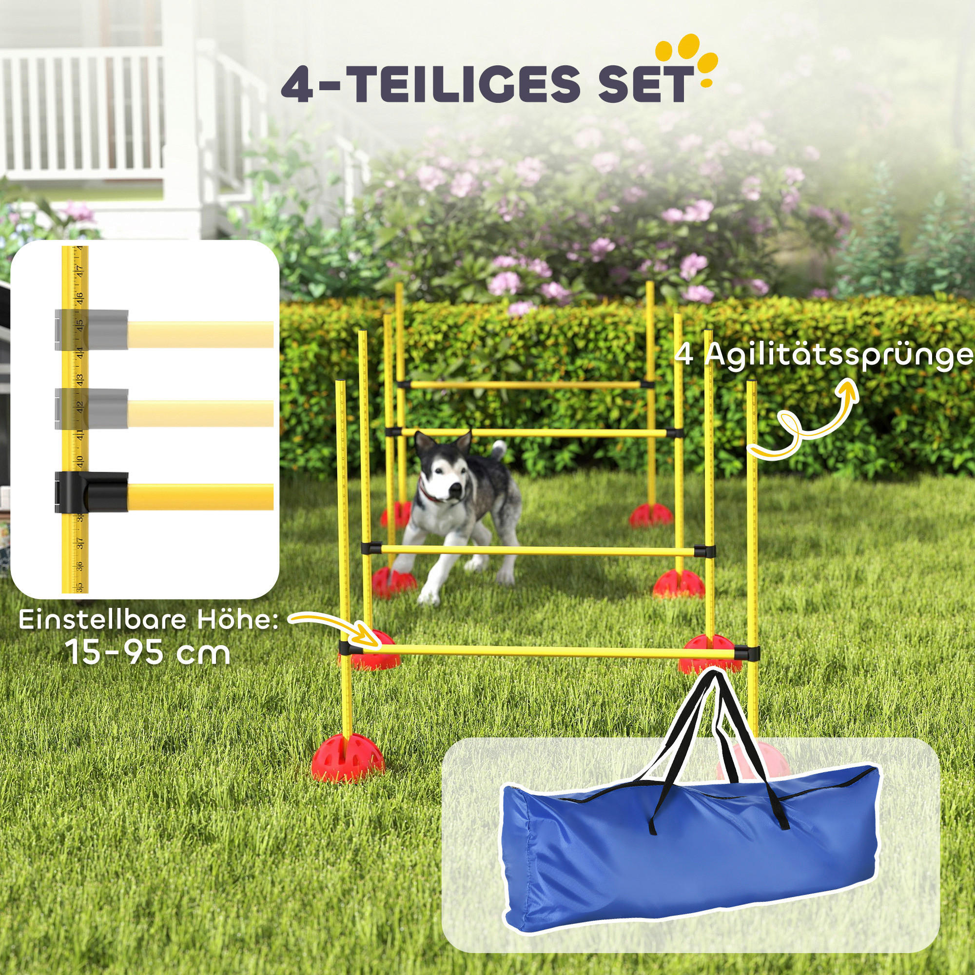 Thumbnail - PawHut Hund Agility Set gelb Kunststoff B/H/L: ca. 19,5x103x124 cm