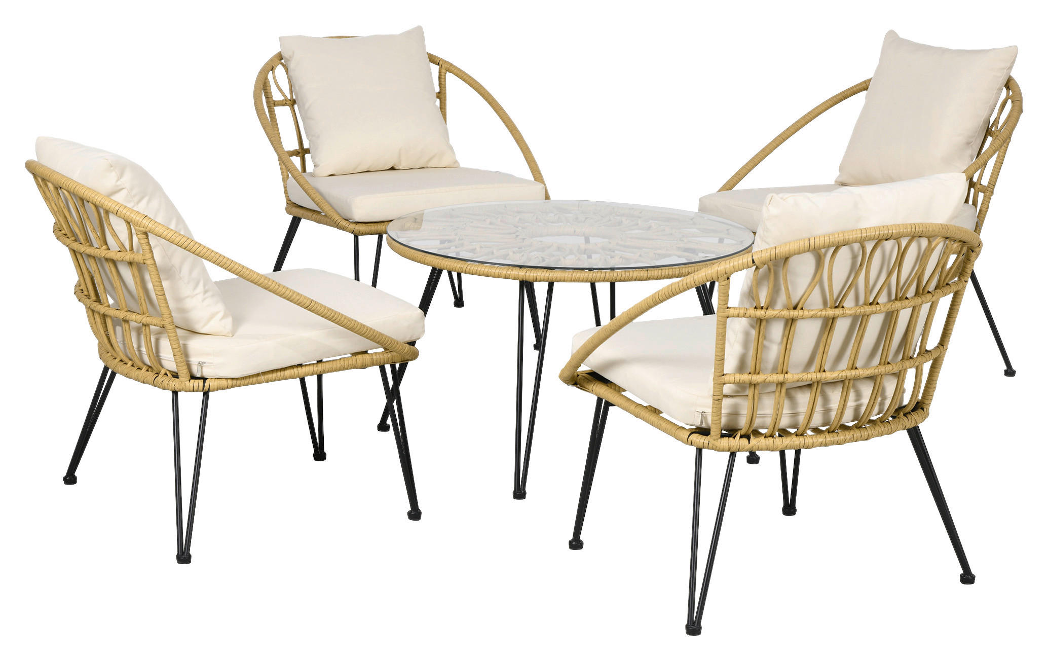 Outsunny Gartensitzgruppe 5tlg. beige Stahl B/H/L: ca. 82x50x82 cm Gartensitzgruppe 5tlg. - beige (82,00/82,00/50,00cm) - Outsunny