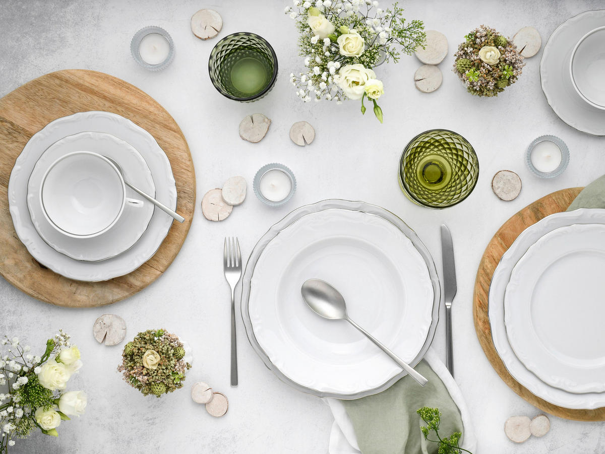 CreaTable Tafelservice Maria Theresia platin Porzellan 30 tlg. Maria Theresia - platin (44,00/28,00/33,00cm) - CreaTable