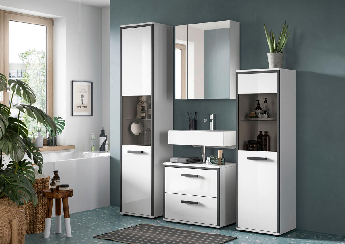 Midischrank KOJAK weiß Hochglanz anthrazit grau B/H/T: ca. 40x188x34 cm KOJAK - weiß/anthrazit (40,00/188,00/34,00cm) - xonox.home