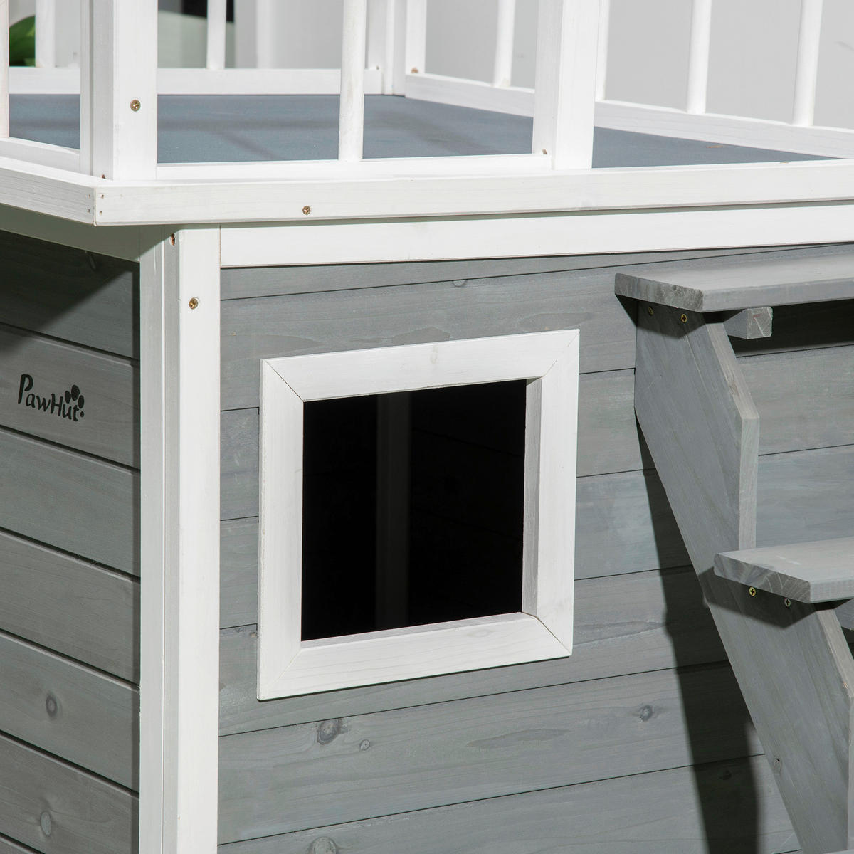 PawHut Hunde-Zubehör hellgrau Holz B/H/L: ca. 77x121x78 cm Hundehütte - hellgrau (78,00/77,00/121,00cm) - PawHut