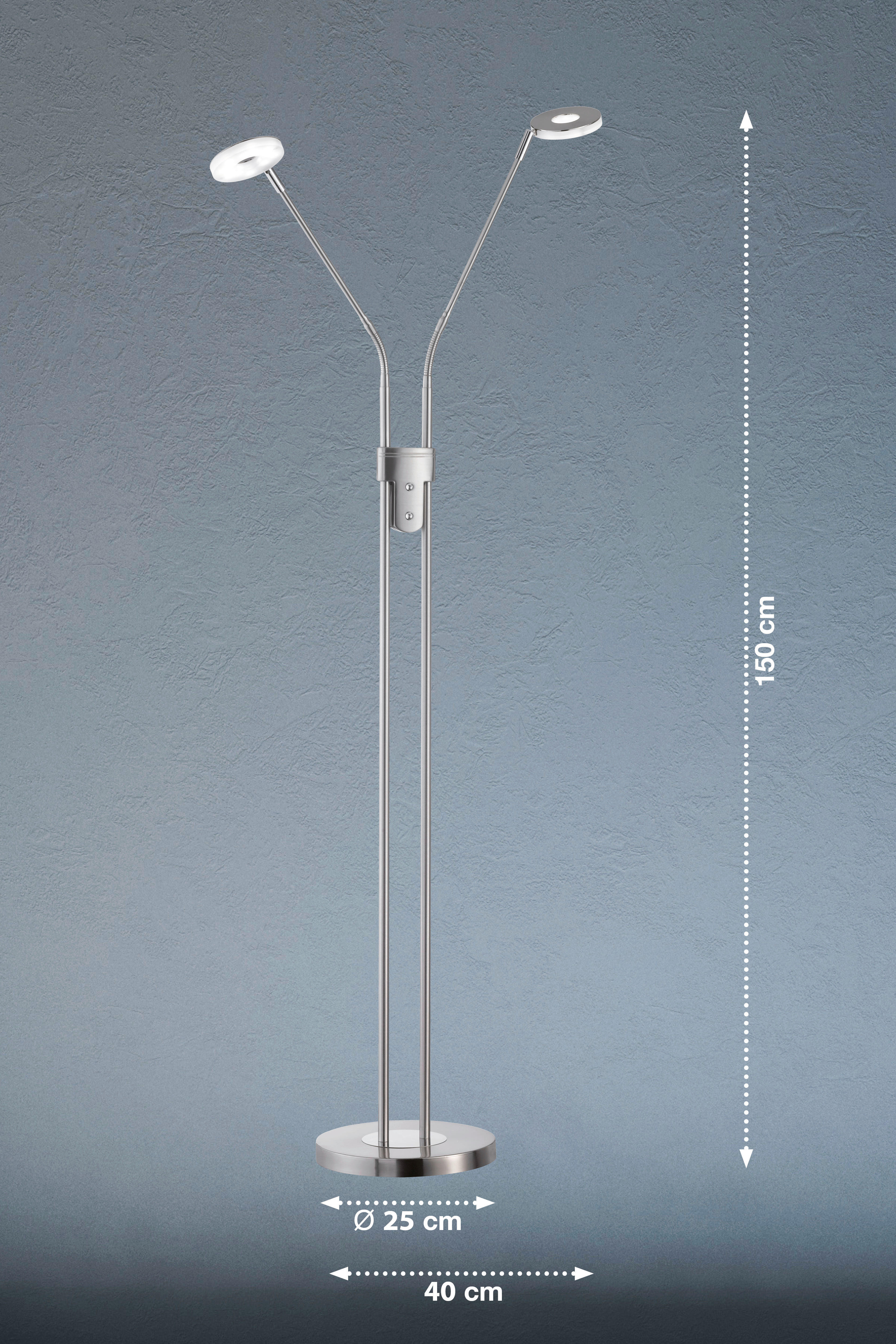 Fischer & Honsel LED-Stehleuchte 40108 nickel matt Chrom Metall H/D: ca. 150x25 cm 2 Brennstellen Dent - nickel matt/Chrom (25,00/150,00cm) - Fischer & Honsel
