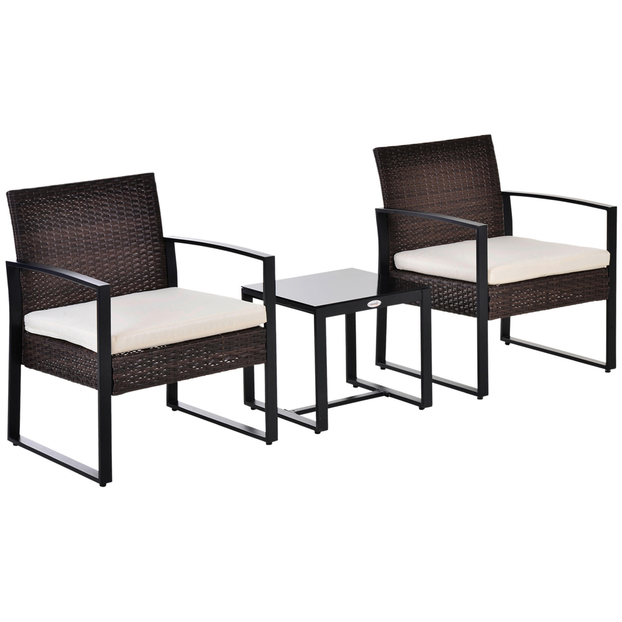 Outsunny Sitzgruppe creme Polyester B/H/L: ca. 57x63x76 cm Gartenmöbel-Set - braun/creme (76,00/57,00/63,00cm) - Outsunny