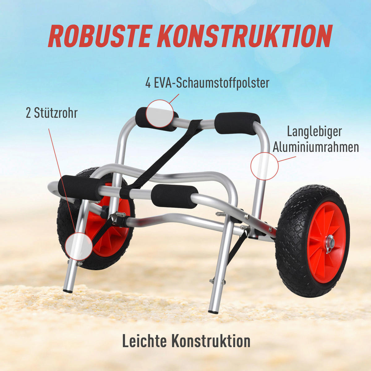 HOMCOM Kanuwagen silber Kunststoff B/H/L: ca. 44x5x68 cm Kanuwagen - silber (68,00/44,00/5,00cm) - HOMCOM