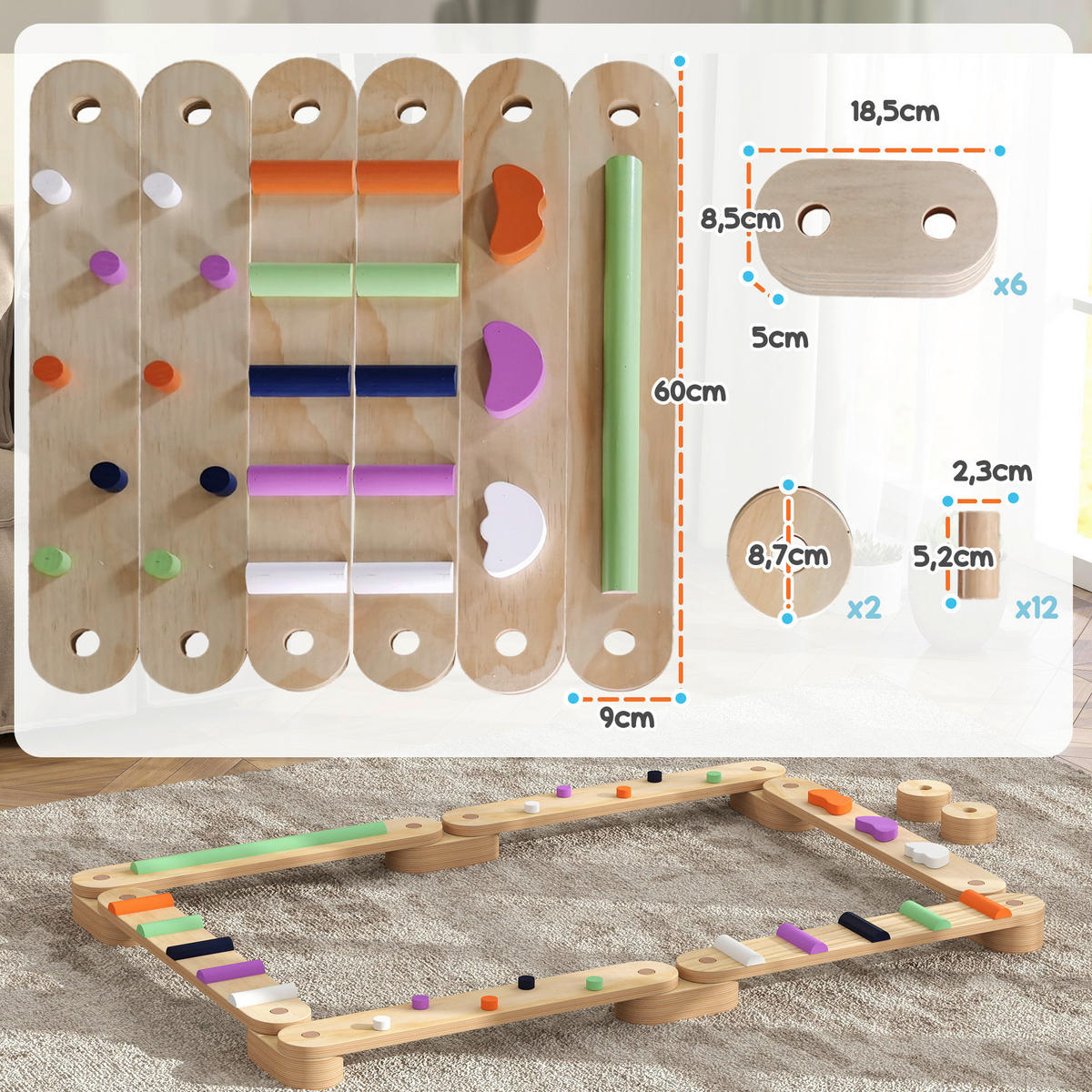 AIYAPLAY Kinder Balancierbalken B/H/L: ca. 115x8,5x130 cm Kinder Balancierbalken - multicolor (130,00/115,00/8,50cm) - AIYAPLAY