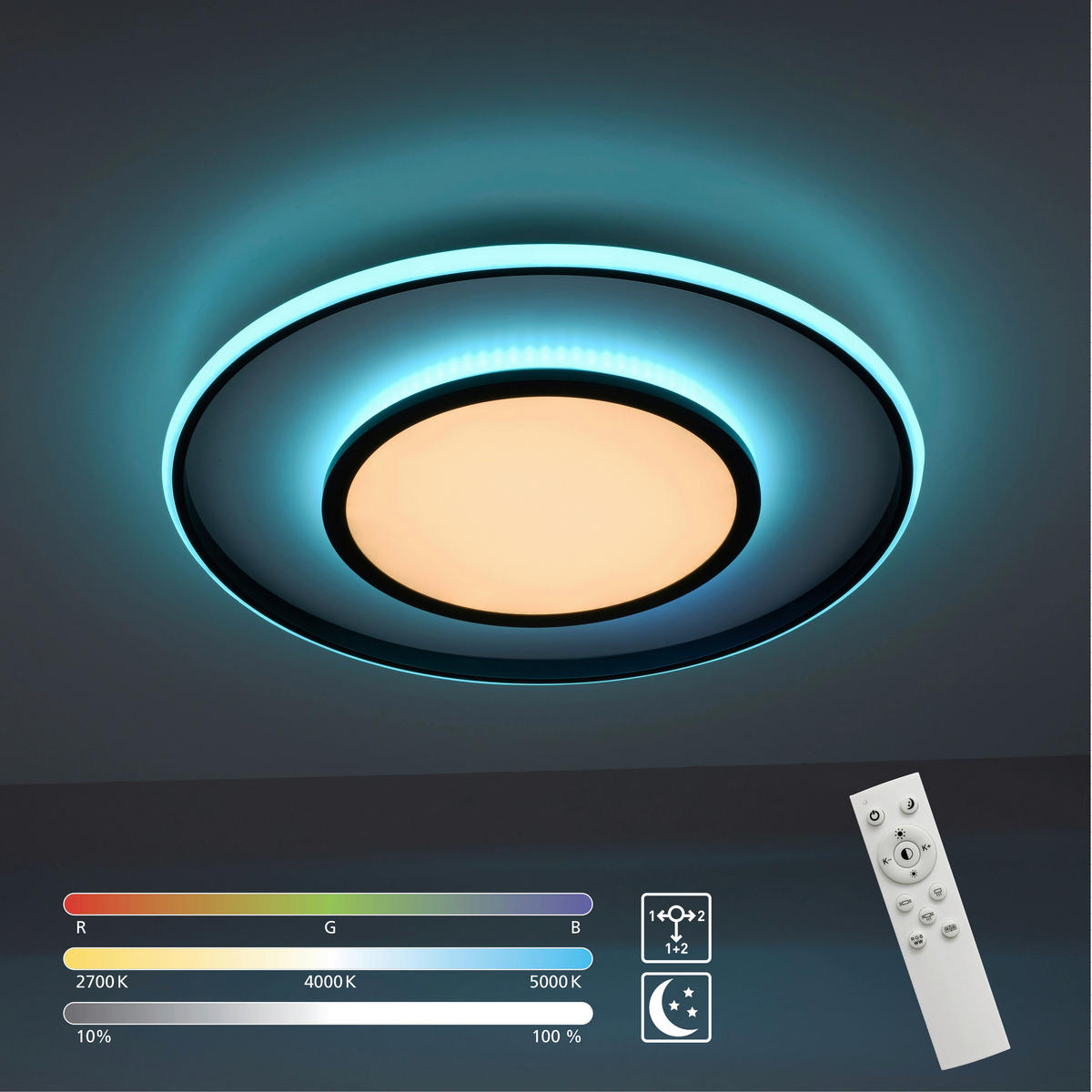 Just Light LED-Deckenleuchte ARENDA 11627-18 schwarz weiß Kunststoff Eisen Aluminium H/D: ca. 7,1x60 cm 1 Brennstellen ARENDA - weiß/schwarz (60,00/7,10cm) - Just Light