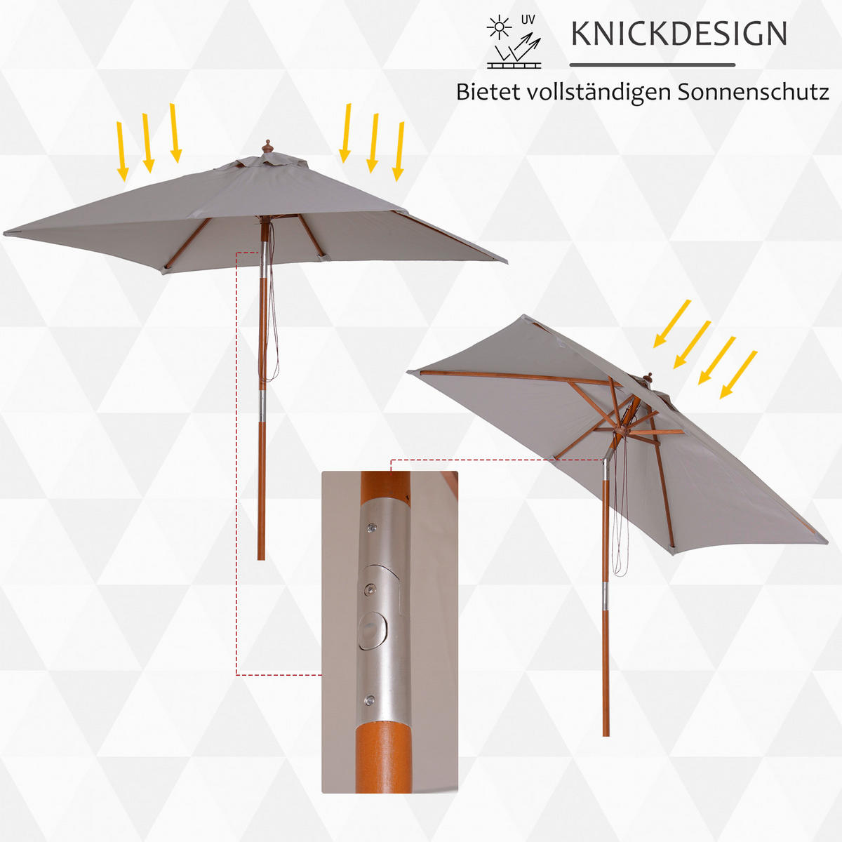Outsunny Sonnenschirm grau Holz B/H/L: ca. 150x230x200 cm Sonnenschirm_knickbar - grau (200,00/150,00/230,00cm) - Outsunny