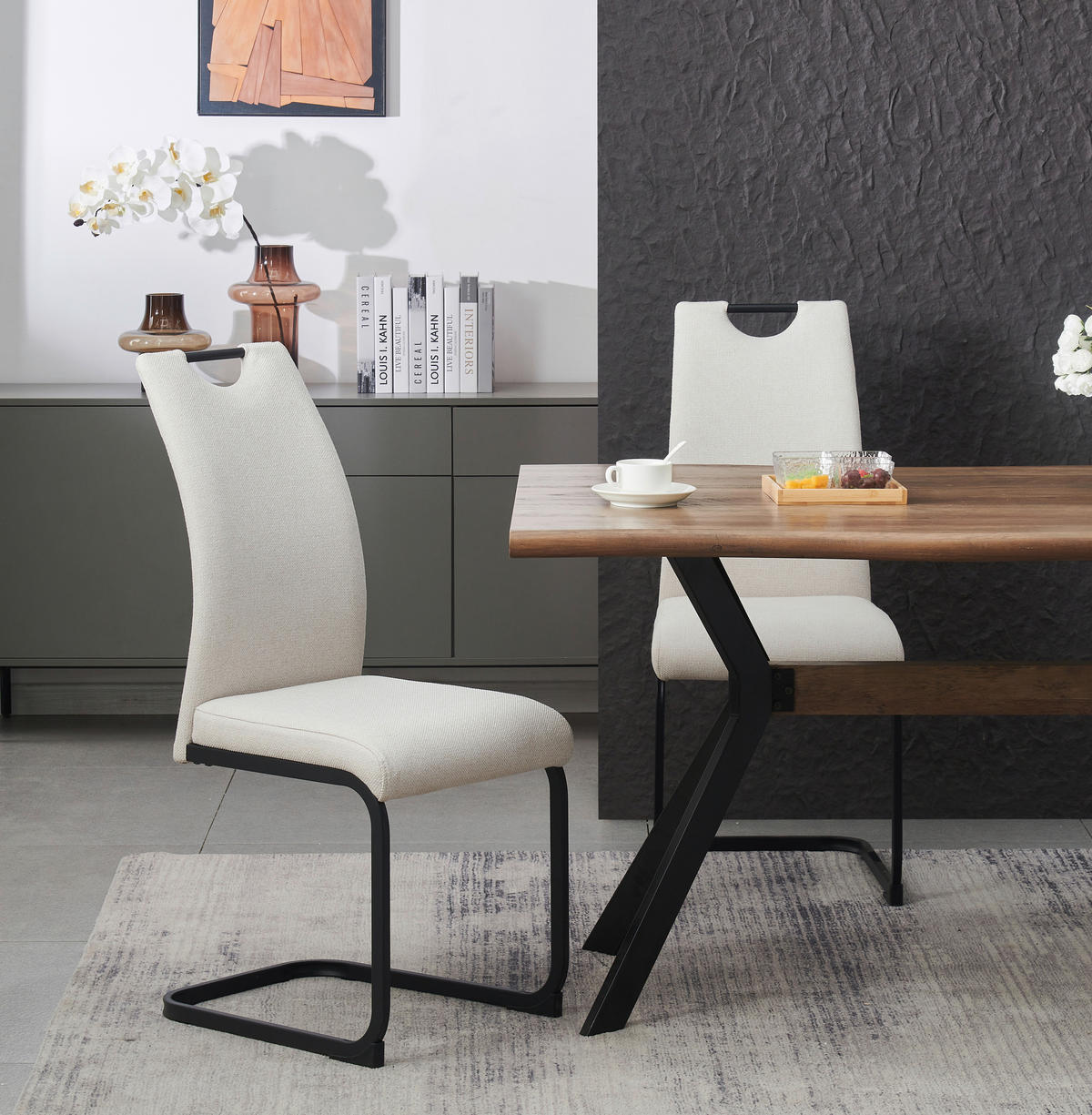 Schwingstuhl HANNA, 2er Set creme schwarz Webstoff B/H/T: ca. 43x98x59 cm HANNA, 2er Set - creme/schwarz (43,00/98,00/59,00cm) - xonox.home