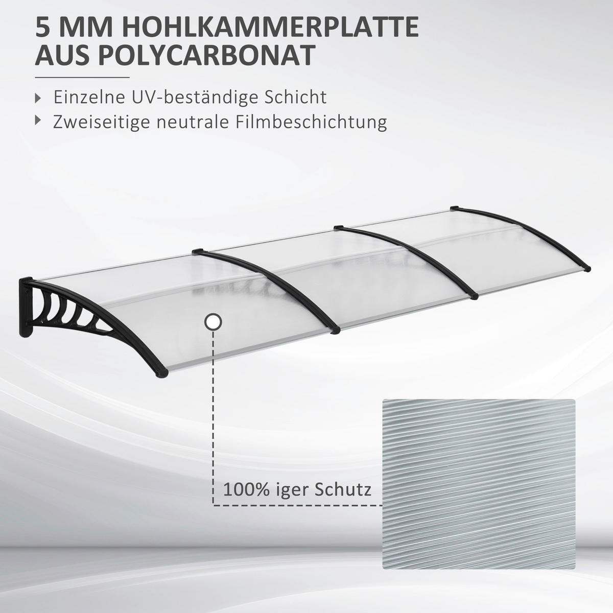 Outsunny Pultvordach transparent B/H/L: ca. 96x27x303 cm Pultvordach - schwarz/transparent (303,00/96,00/27,00cm) - Outsunny