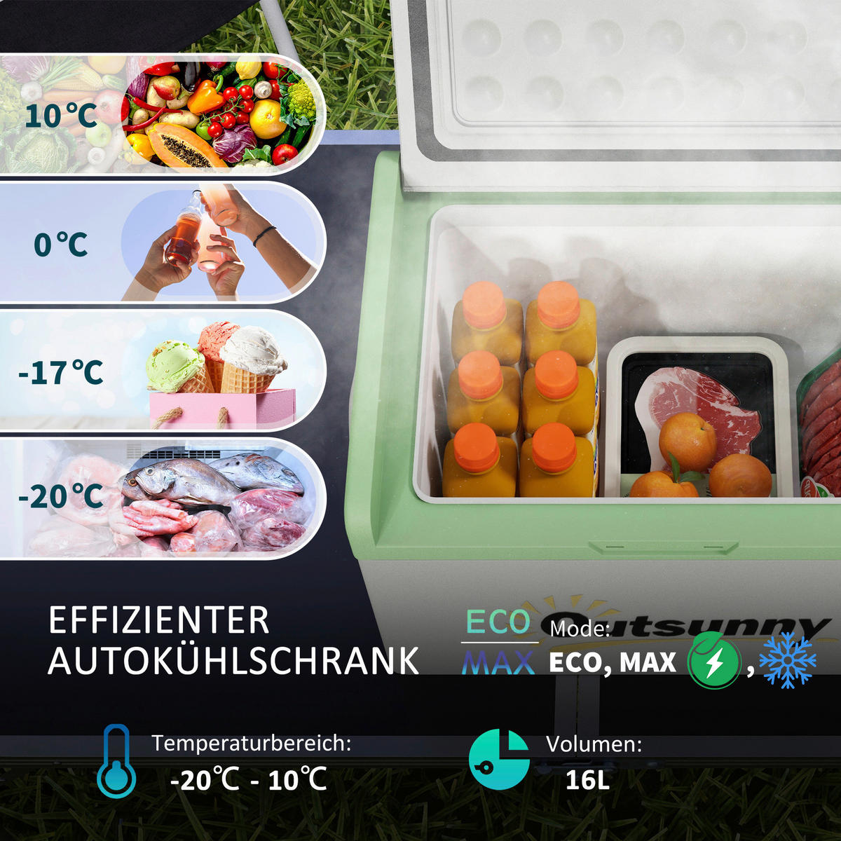 Outsunny Kompressor Kühlbox grau Kunststoff B/H/L: ca. 32x26x60 cm Kompressor Kühlbox 16l - grau (60,00/32,00/26,00cm) - Outsunny