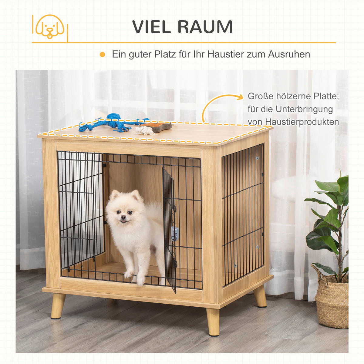 PawHut Hunde-Zubehör Eiche Polypropylen B/H/L: ca. 58,5x81x76 cm Hundekäfig - Eiche (76,00/58,50/81,00cm) - PawHut