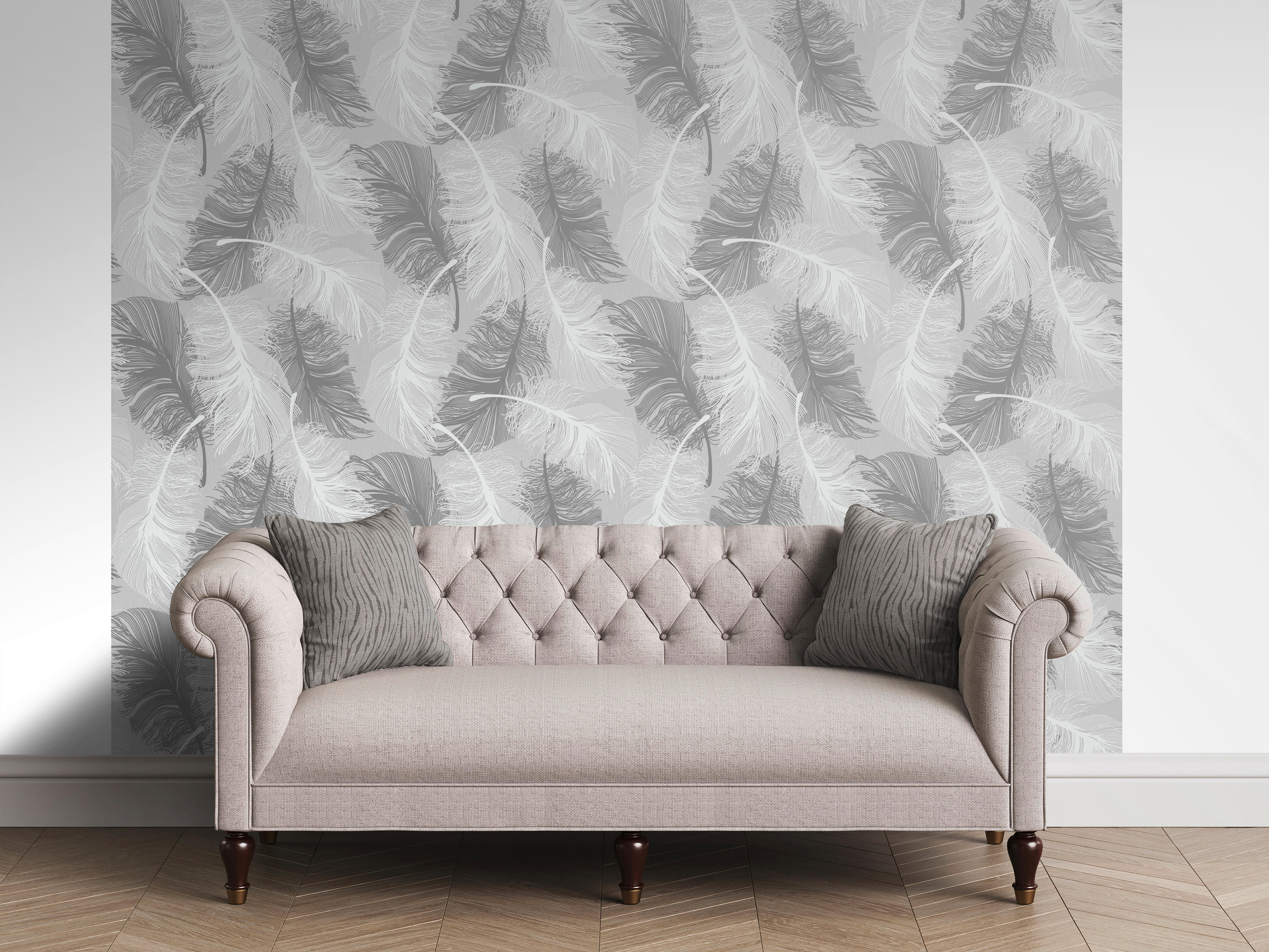 UGEPA Vinyltapete Federn grau weiß B/L: ca. 53x1005 cm glitzernd Vinyltapete_B515-09 - weiß/grau (53,00/1005,00cm) - UGEPA