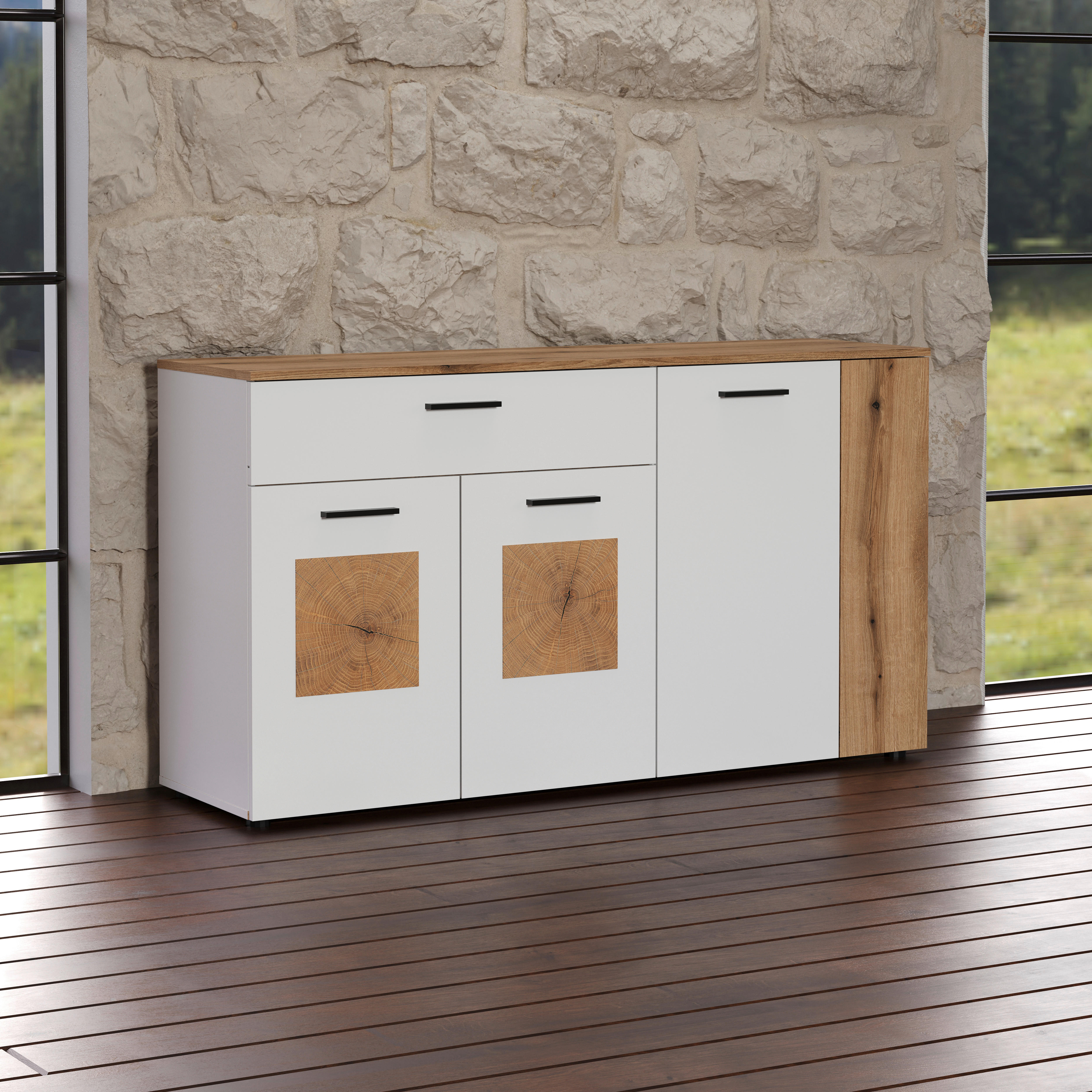 Sideboard Vitoria weiß Eiche Evoke Coast Nachbildung B/H/T: ca. 150x83x42 cm Vitoria - Eiche/weiß (150,00/83,00/42,00cm)
