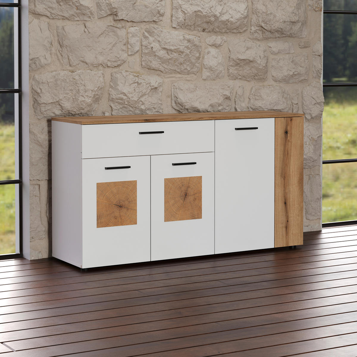 Sideboard Vitoria weiß Eiche Evoke Coast Nachbildung B/H/T: ca. 150x83x42 cm Vitoria - Eiche/weiß (150,00/83,00/42,00cm)