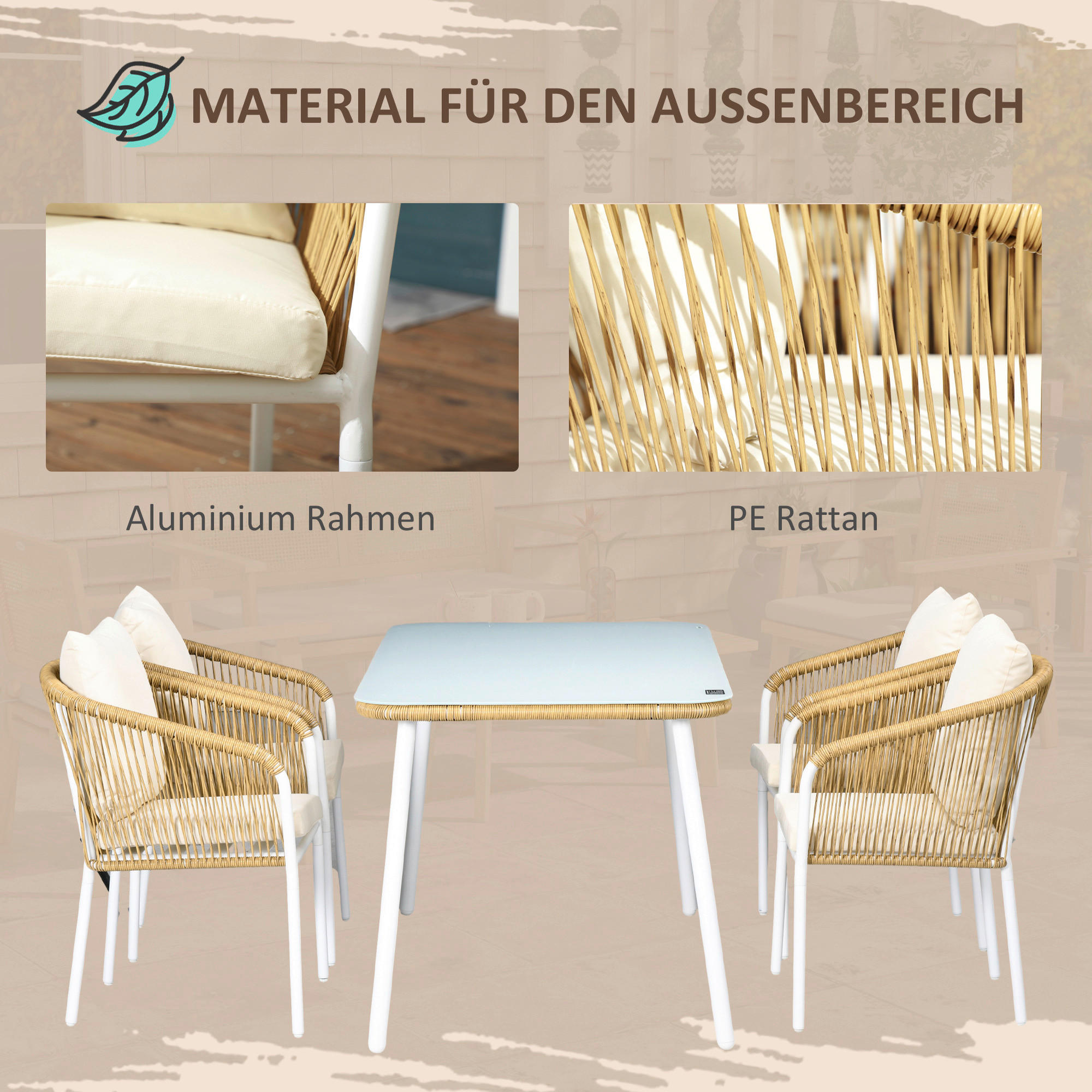 Outsunny Bistro-Set gelb Aluminium B/H/L: ca. 80x74x140 cm Bistro-Set - gelb (140,00/80,00/74,00cm) - Outsunny