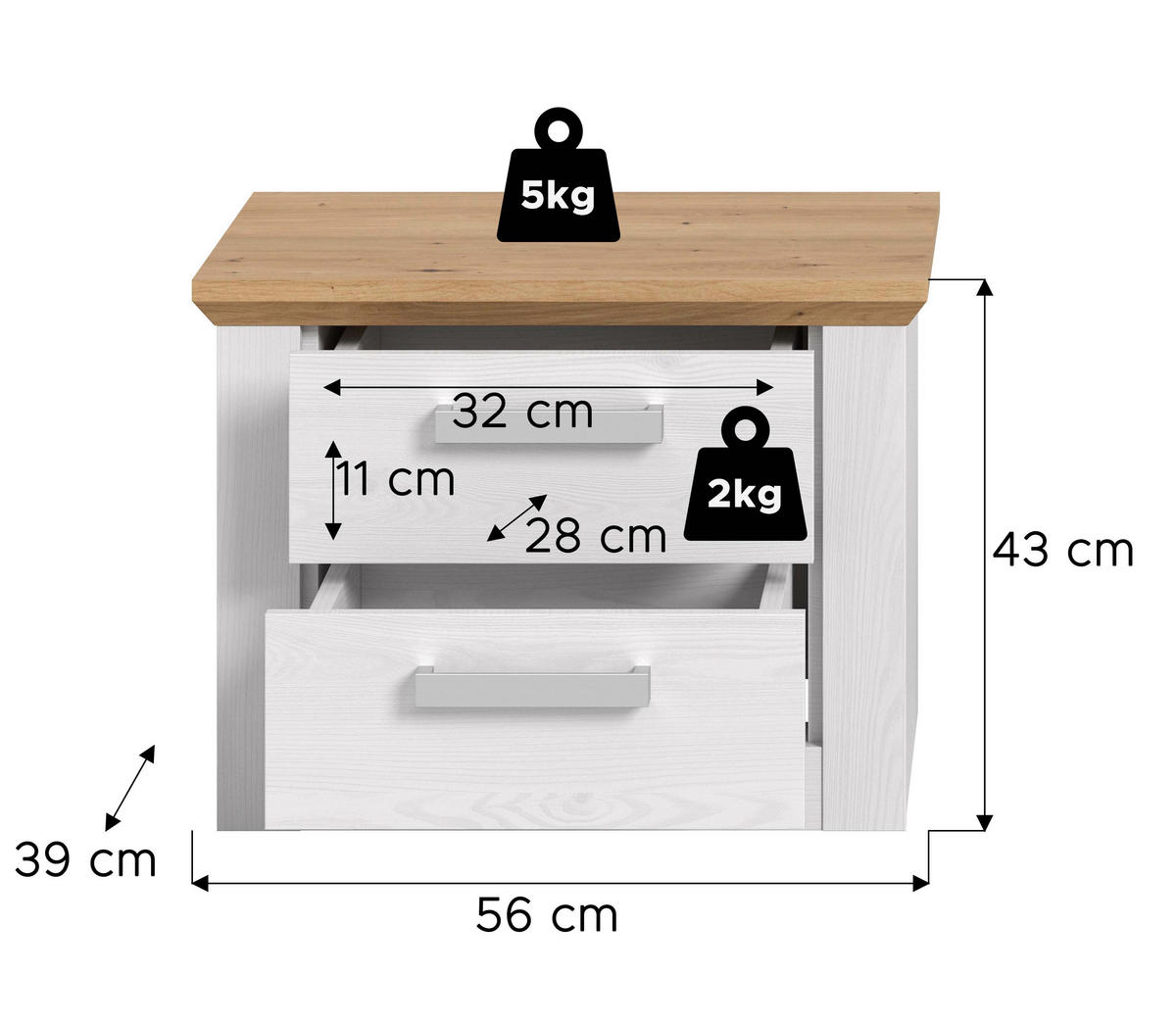 Nachtkonsole VERONA Sibiu Lärche Nachbildung Eiche Artisan Nachbildung B/H/T: ca. 56x43x39 cm VERONA - Eiche (56,00/43,00/39,00cm) - xonox.home