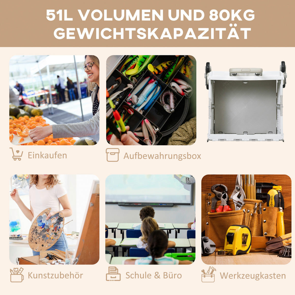 HOMCOM Haushaltshelfer weiß Edelstahl B/H/L: ca. 48x52x100 cm Einkaufstrolley - weiß (100,00/48,00/52,00cm) - HOMCOM