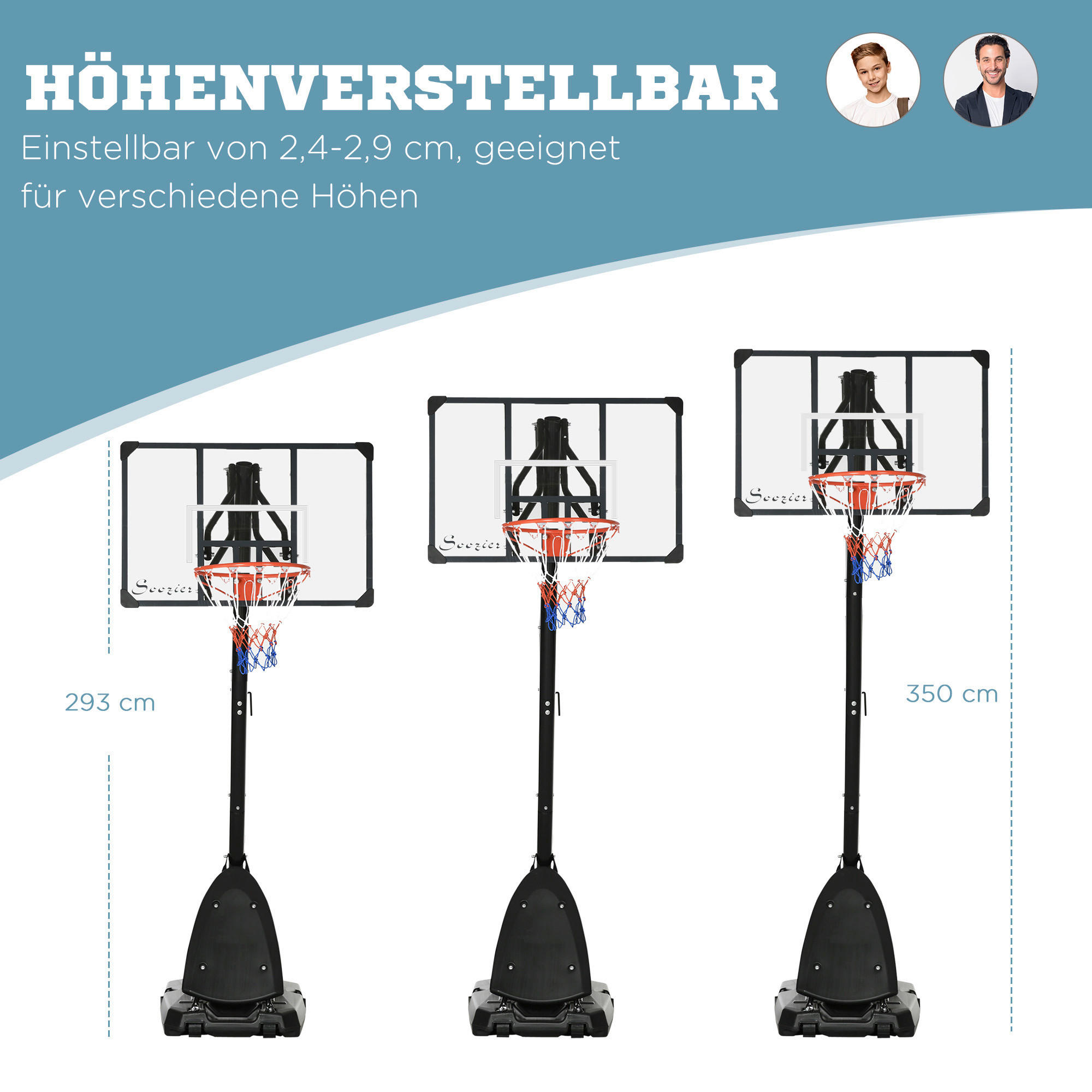 SPORTNOW Basketballkorb schwarz B/H/L: ca. 70,5x111x350 cm Basketballständer - schwarz (350,00/70,50/111,00cm) - SPORTNOW