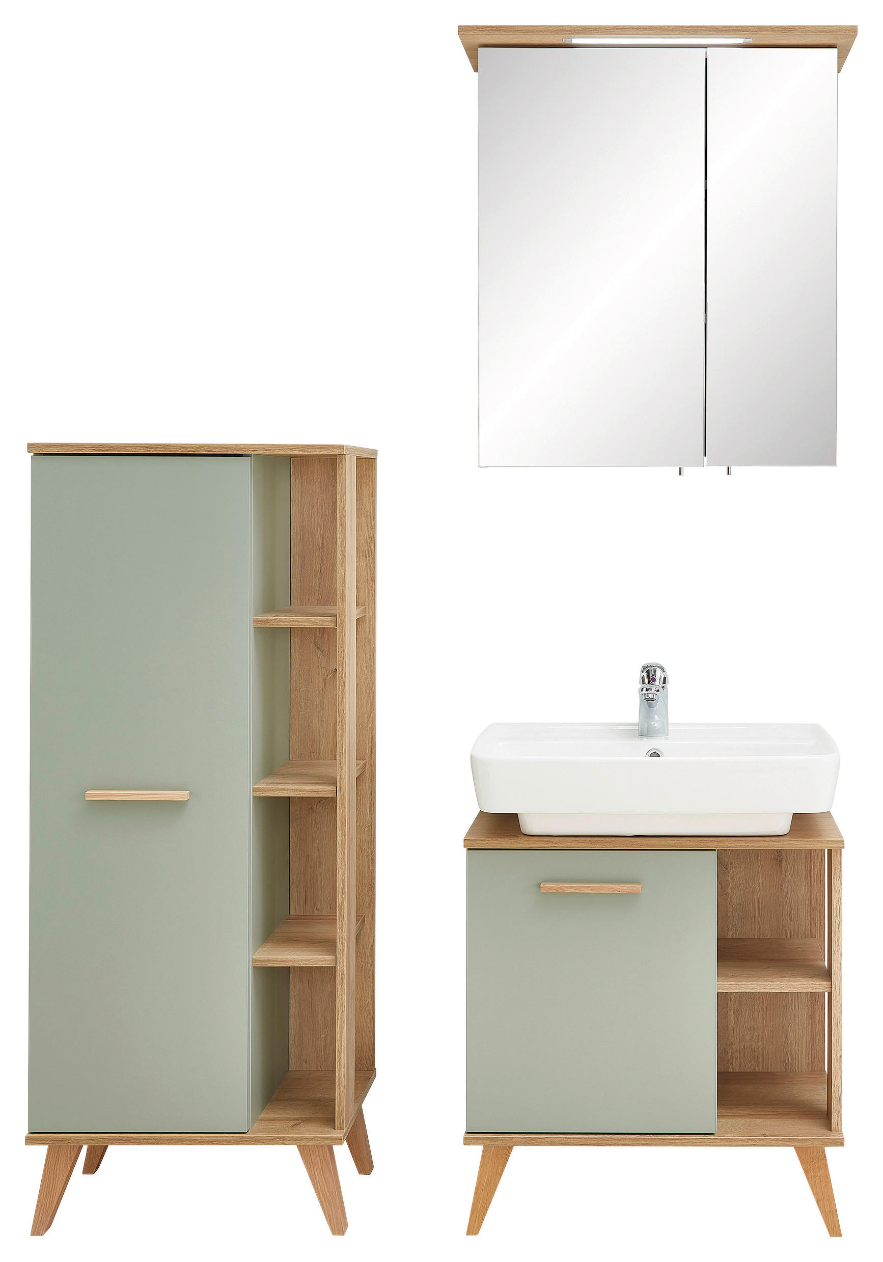 Badezimmer-Set Quickset 963 salbei Nachbildung Eiche Riviera Nachbildung B/H/T: ca. 111x200x33 cm Quickset 963 - Eiche/salbei (111,00/200,00/33,00cm) - Pelipal