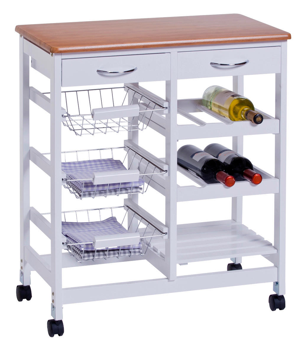 Zeller Küchenrollwagen weiß Bambus B/H/L: ca. 36x76x66 cm Küchenrollwagen - weiß (66,00/36,00/76,00cm) - Zeller