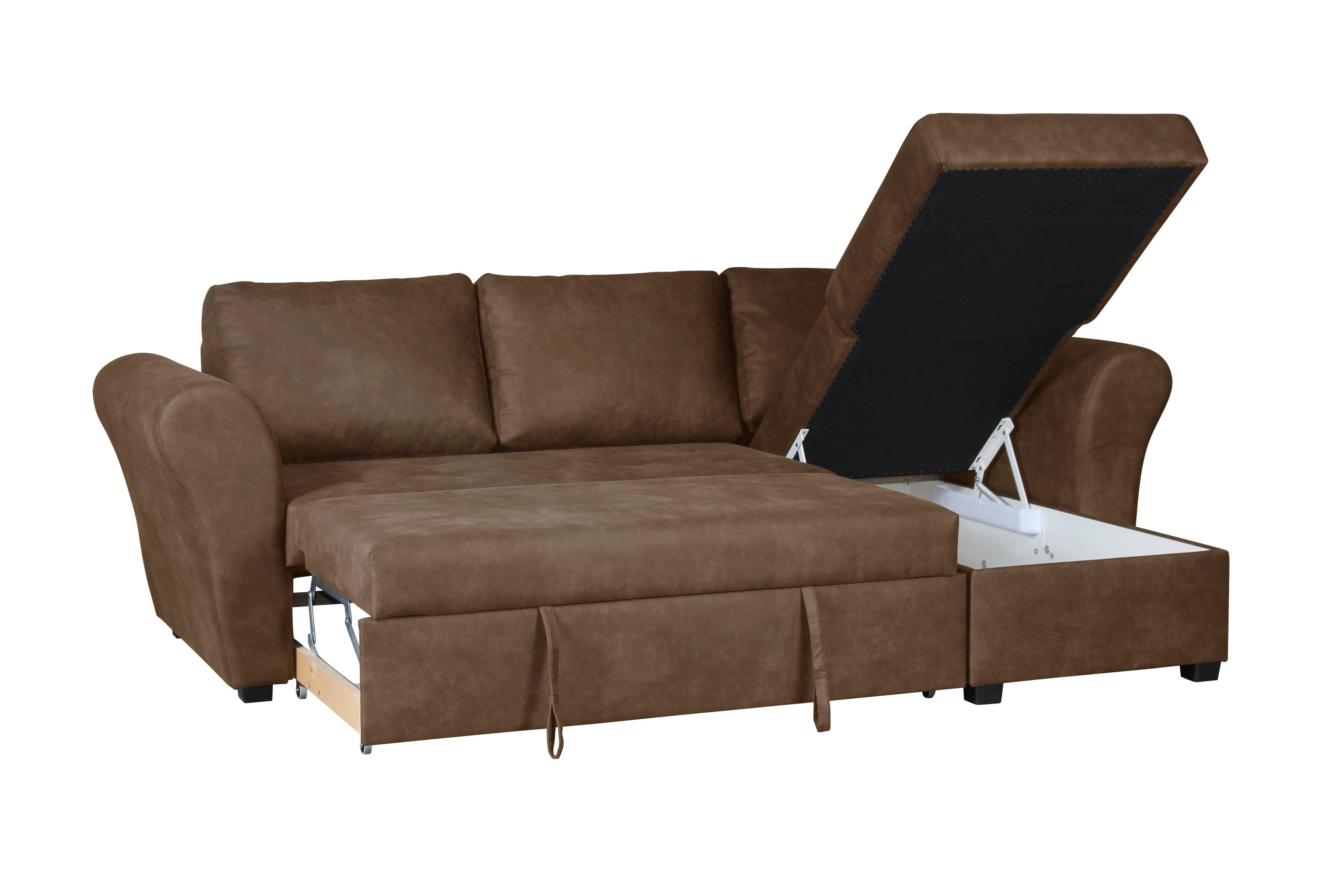 Thumbnail - Ecksofa mit Bettfunktion und Bettkasten braun Microfaser B/H/T: ca. 260x89x155 cm