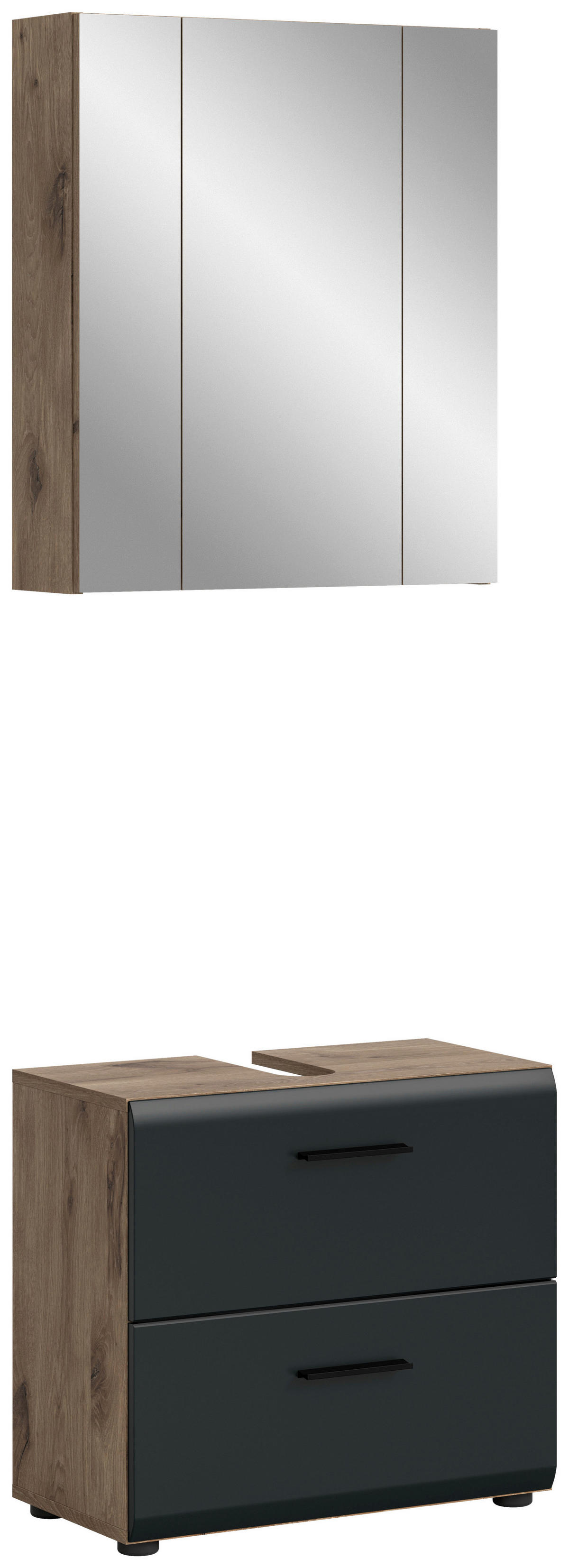Badezimmer-Set Ice Nox Oak Nachbildung schwarz matt B/H/T: ca. 60x185x30 cm Ice - schwarz (60,00/185,00/30,00cm) - xonox.home