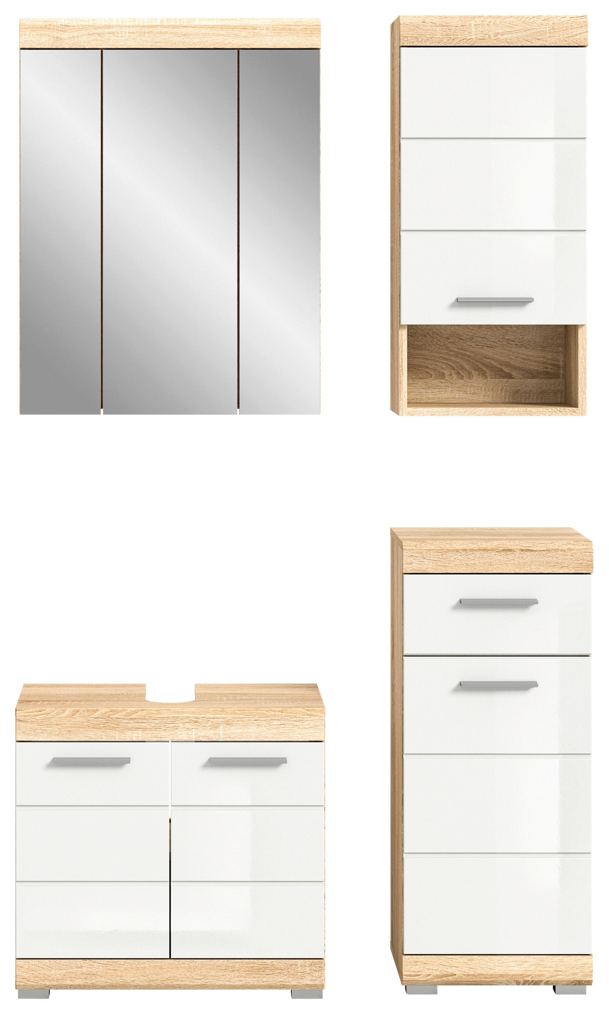 Badezimmer-Set LAMBADA Eiche Sonoma hell Nachbildung weiß Hochglanz B/H/T: ca. 112x191x34 cm LAMBADA - Eiche/weiß (112,00/191,00/34,00cm) - xonox.home