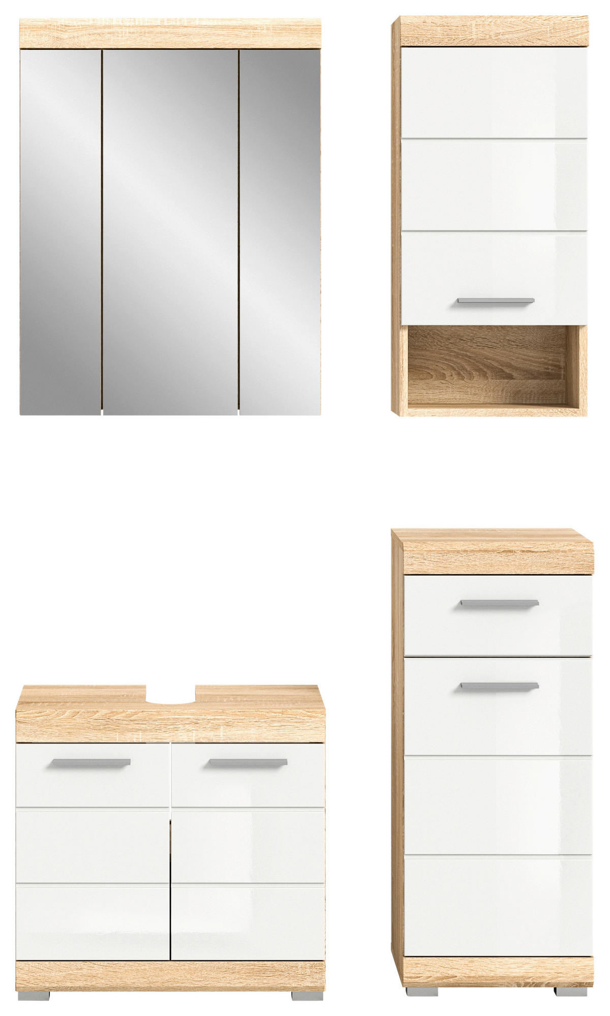Badezimmer-Set LAMBADA Eiche Sonoma hell Nachbildung weiß Hochglanz B/H/T: ca. 112x191x34 cm LAMBADA - Eiche/weiß (112,00/191,00/34,00cm) - xonox.home
