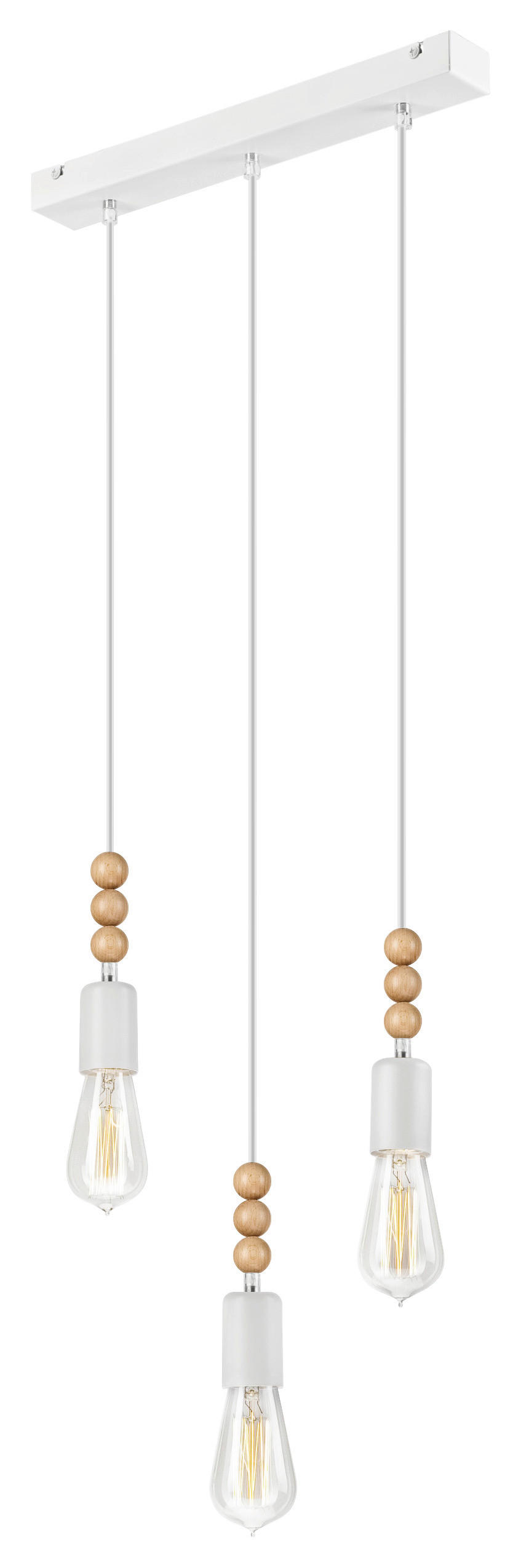 Lamkur Pendelleuchte SIMON 37325 weiß Holz Stahl H/L: ca. 94x40 cm E27 3 Brennstellen Simon - weiß (40,00cm) - Lamkur