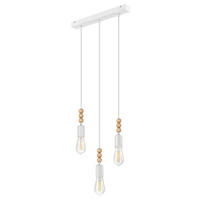 Lamkur Pendelleuchte SIMON 37325 weiß Holz Stahl H/L: ca. 94x40 cm E27 3 Brennstellen Simon - weiß (40,00cm) - Lamkur