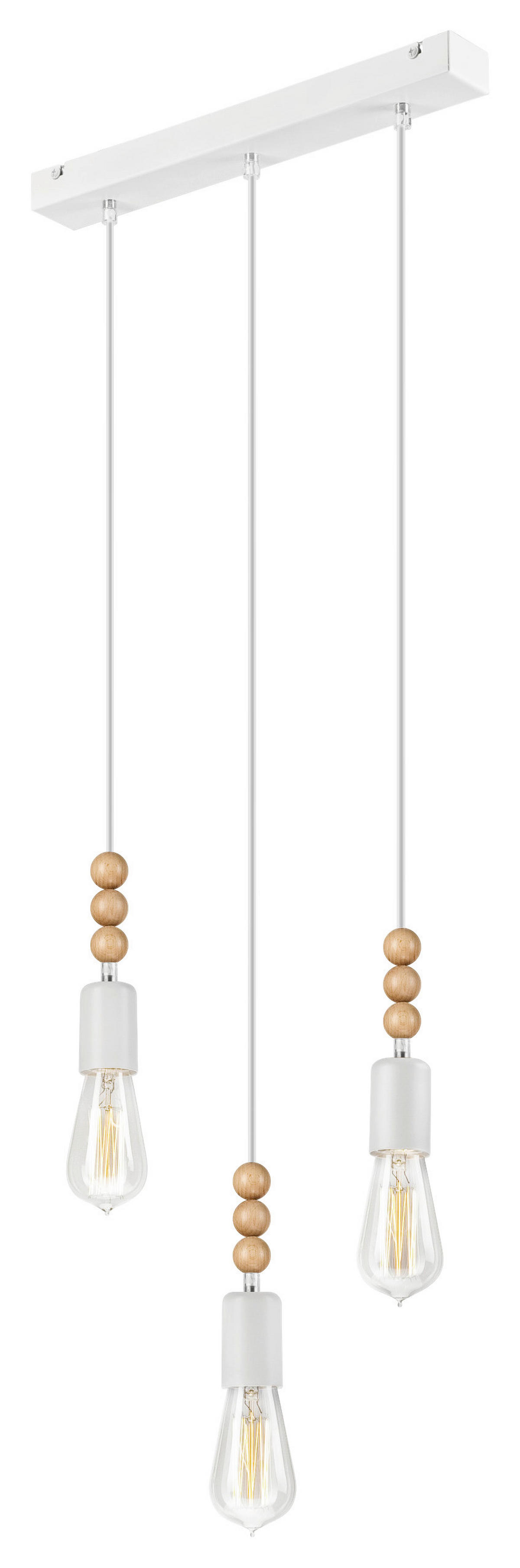 Lamkur Pendelleuchte SIMON 37325 weiß Holz Stahl H/L: ca. 94x40 cm E27 3 Brennstellen Simon - weiß (40,00cm) - Lamkur