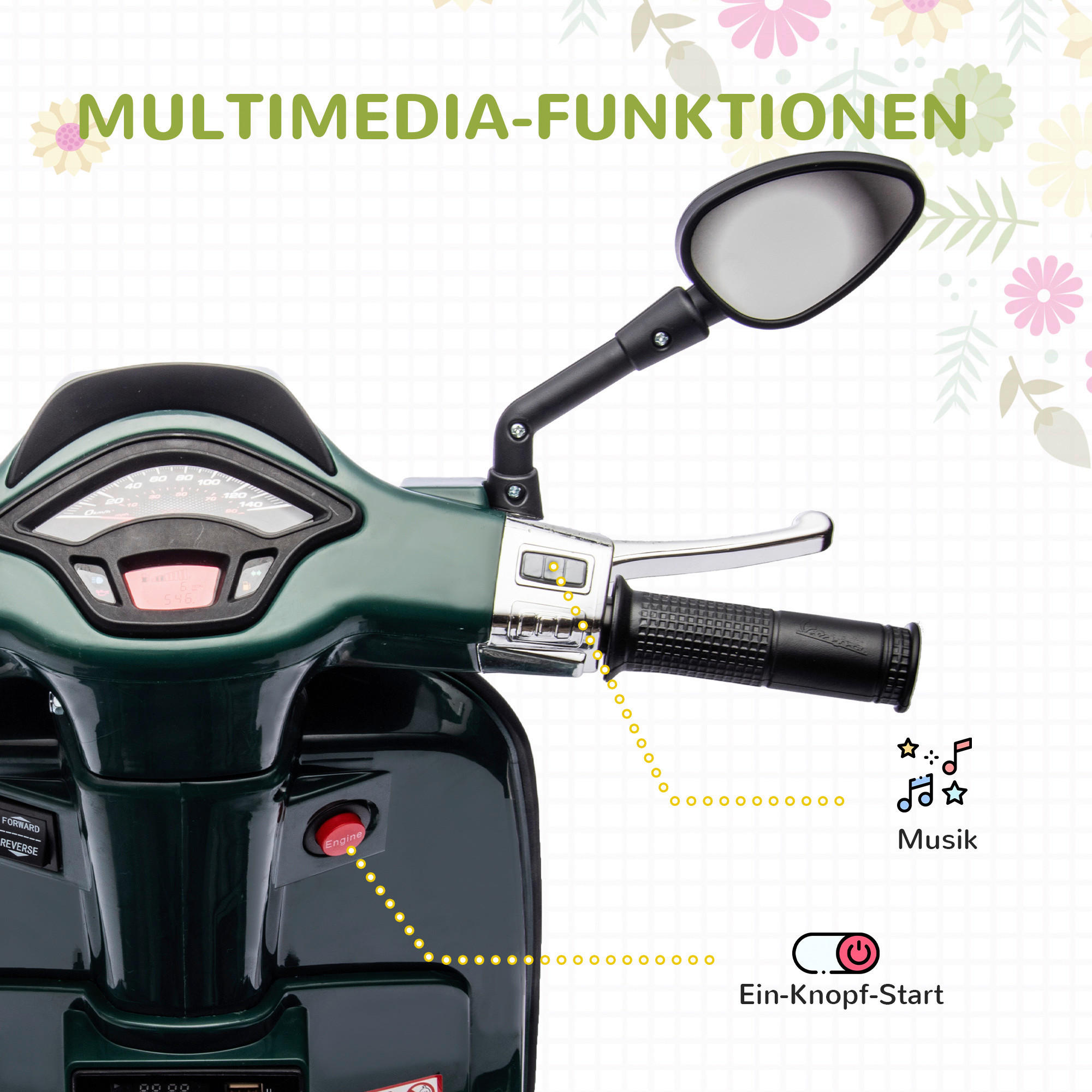 AIYAPLAY Kinder-Elektromotorrad dunkelgrün B/H/L: ca. 47x73x107 cm Kinder-Elektromotorrad - dunkelgrün (107,00/47,00/73,00cm) - AIYAPLAY