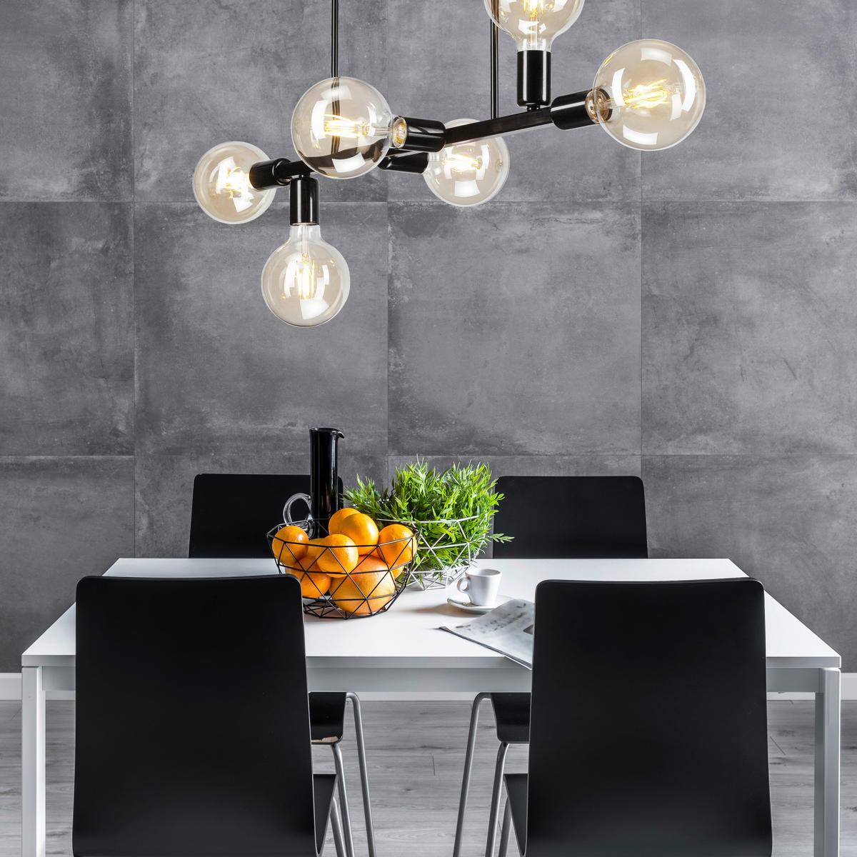 Lamkur Deckenleuchte ASTRID 42862 schwarz Stahl H/L: ca. 39x73 cm E27 6 Brennstellen Astrid - schwarz (73,00cm) - Lamkur