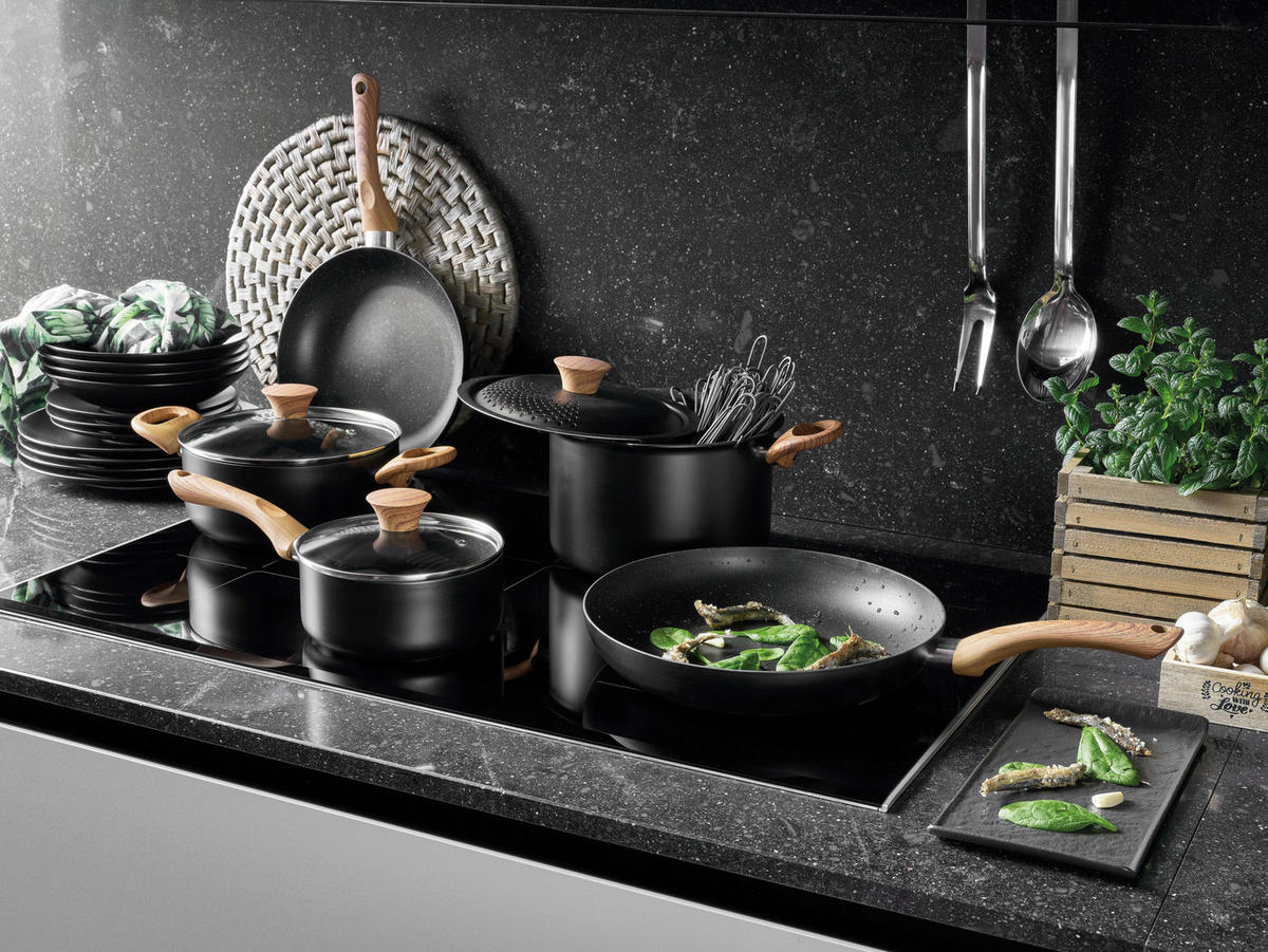 TOGNANA Topfset Grancucina Rock Wood schwarz Aluminium 8 tlg. Grancucina Rock Wood - schwarz - TOGNANA