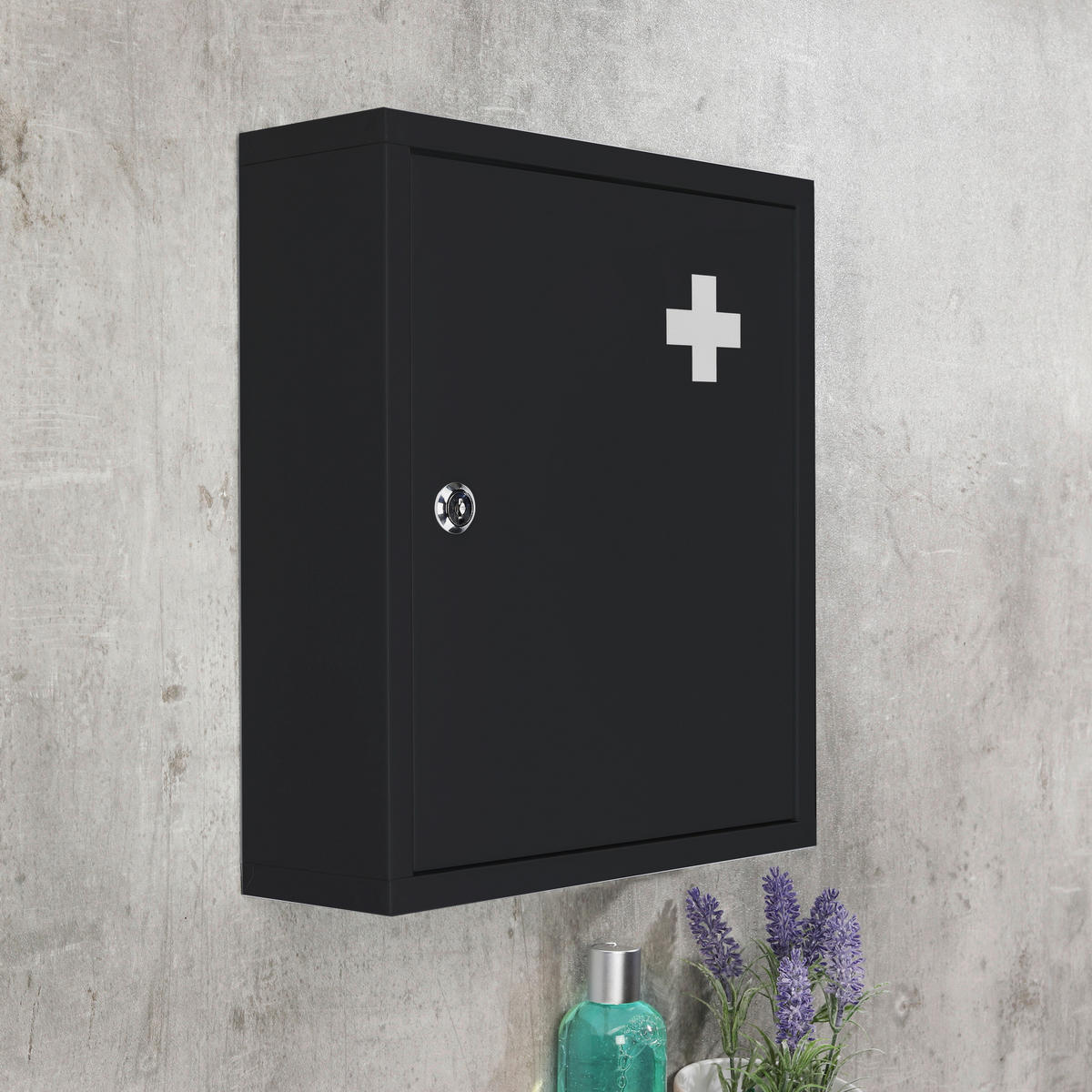 Medizinschrank mattschwarz Stahl B/H/L: ca. 11,2x36,8x32 cm Medizinschrank - mattschwarz (32,00/11,20/36,80cm)