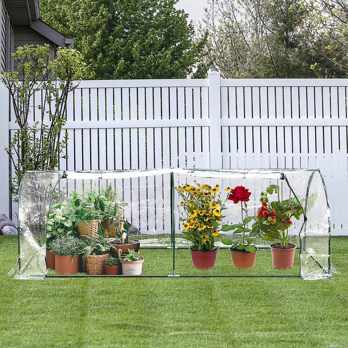 Outsunny Folientunnel B/H/L: ca. 100x80x250 cm Folientunnel 845-305 - grün/transparent (250,00/100,00/80,00cm) - Outsunny