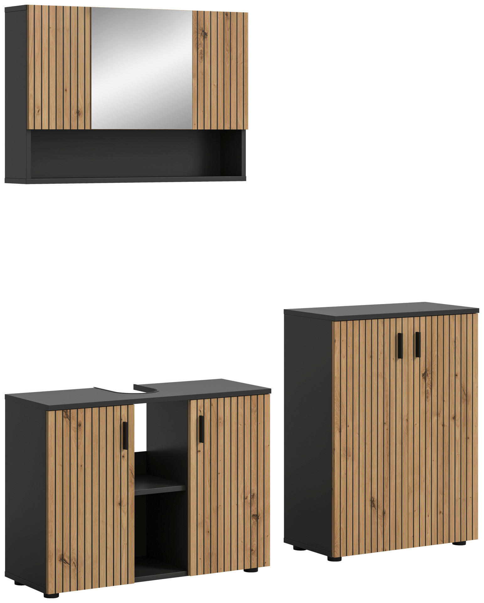 Badezimmer-Set Mone Basalt Nachbildung Artisan Oak Nachbildung B/H/T: ca. 155x180x30 cm Mone - Basalt (155,00/180,00/30,00cm) - xonox.home