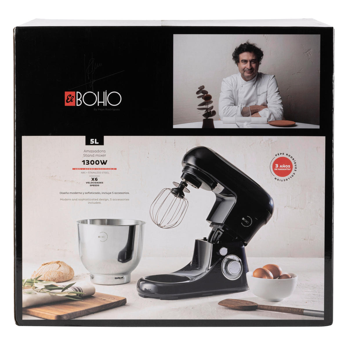 BERGNER Küchenmaschine BG-50043-BK schwarz Kunststoff Edelstahl B/H/L: ca. 23x32x39 cm ca. 5 l EL BOHIO - schwarz (39,00/23,00/32,00cm) - BERGNER
