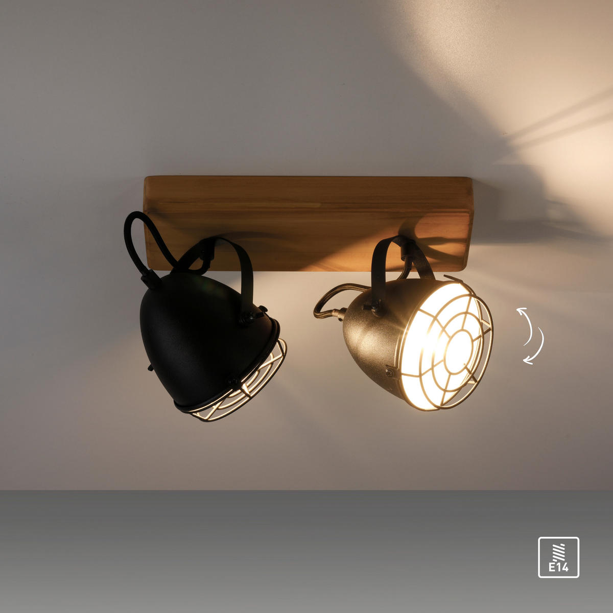 Just Light Spot-Balken BEETLE 15172-18 schwarz natur Metall Holz B/T: ca. 30,5x17 cm E14 2 Brennstellen BEETLE - natur/schwarz (30,50/17,00cm) - Just Light